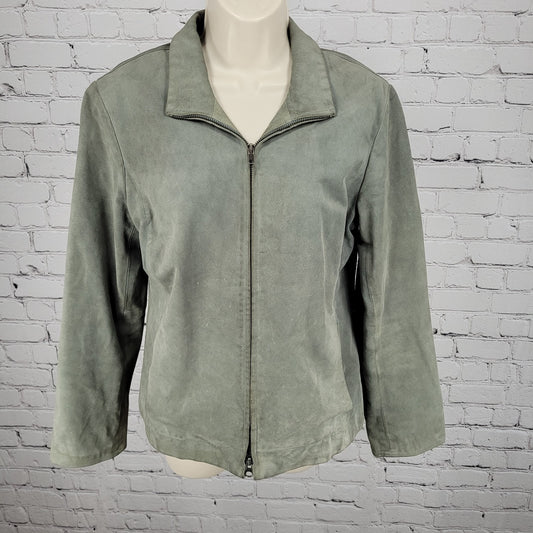 J. Jill Green Genuine Suede Leather Pockets Full Zip Jacket Size Small S