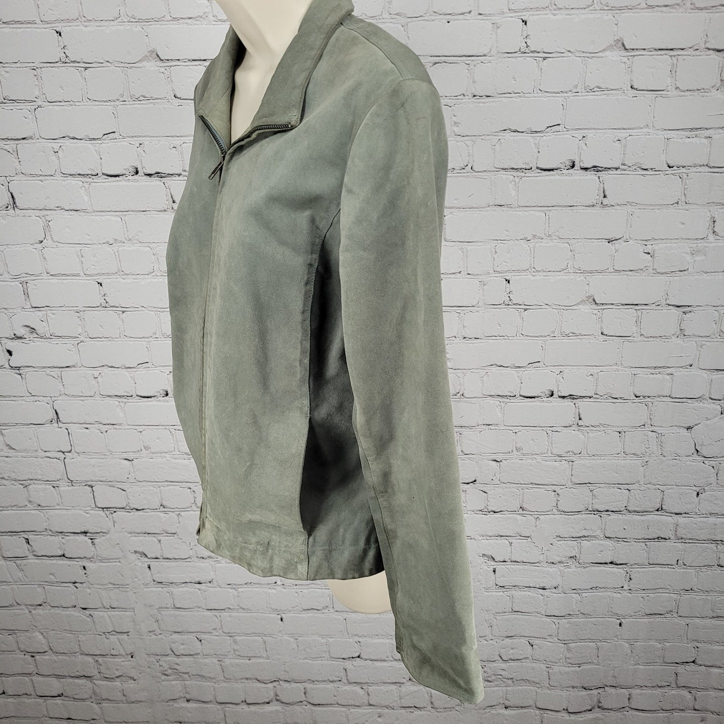 J. Jill Green Genuine Suede Leather Pockets Full Zip Jacket Size Small S