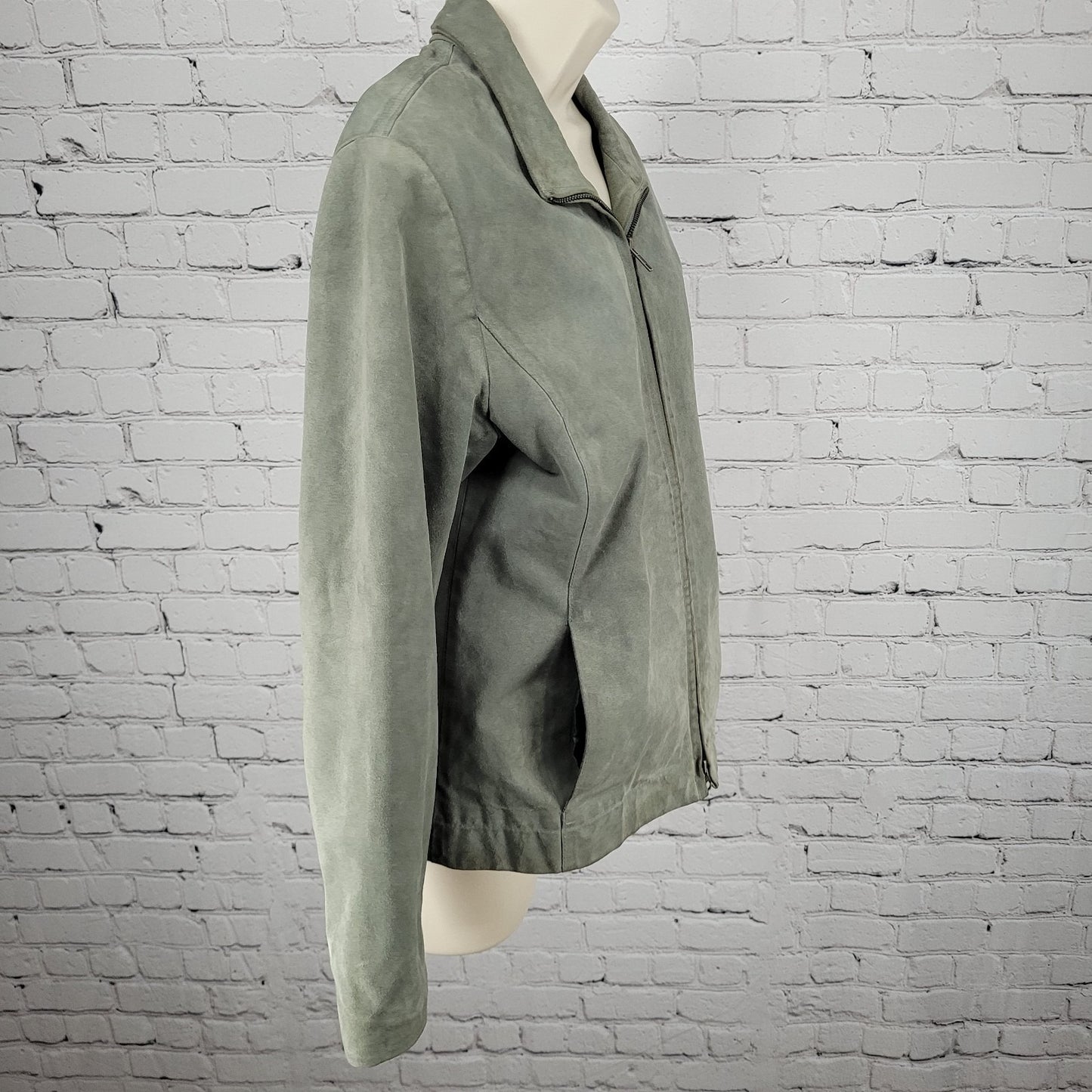 J. Jill Green Genuine Suede Leather Pockets Full Zip Jacket Size Small S