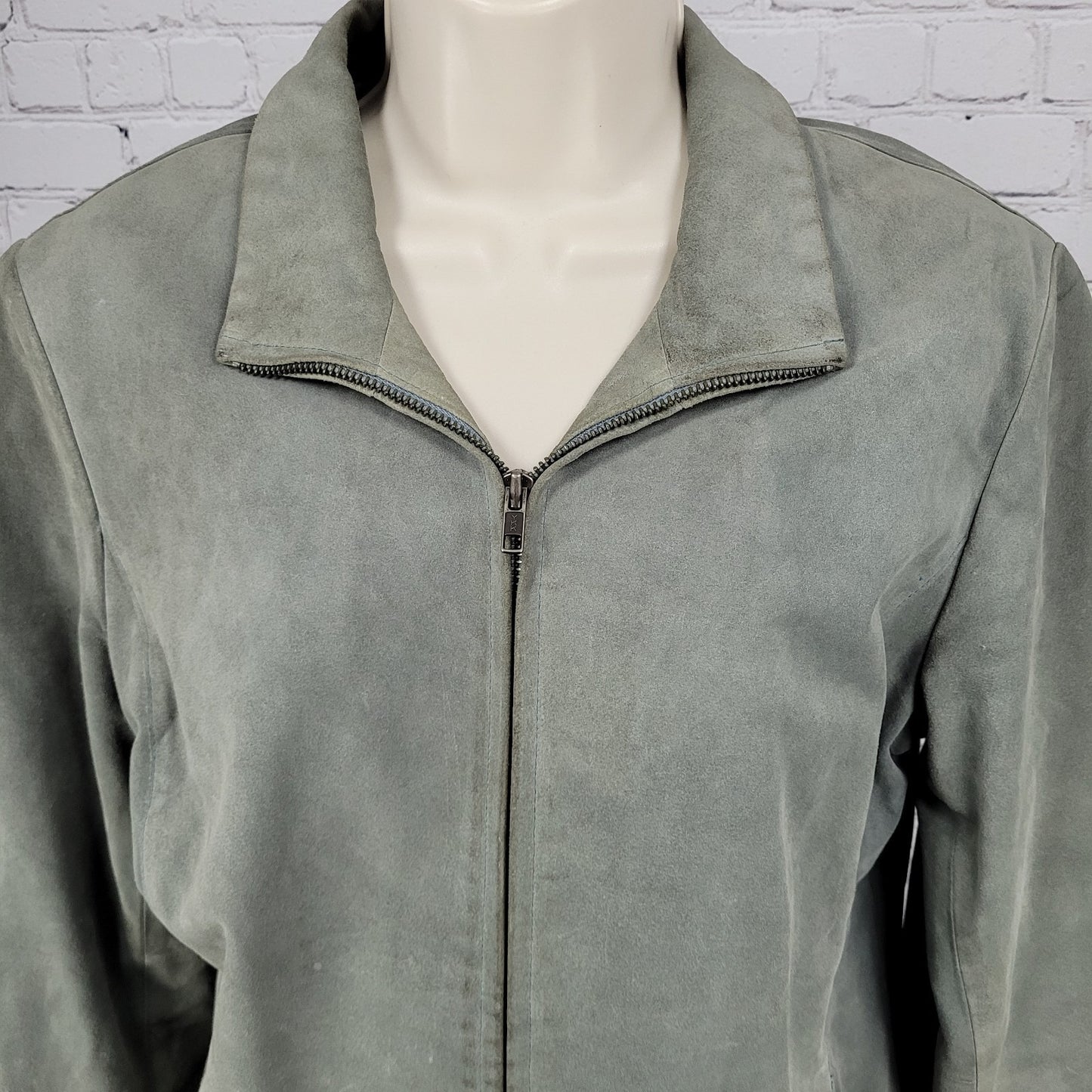 J. Jill Green Genuine Suede Leather Pockets Full Zip Jacket Size Small S