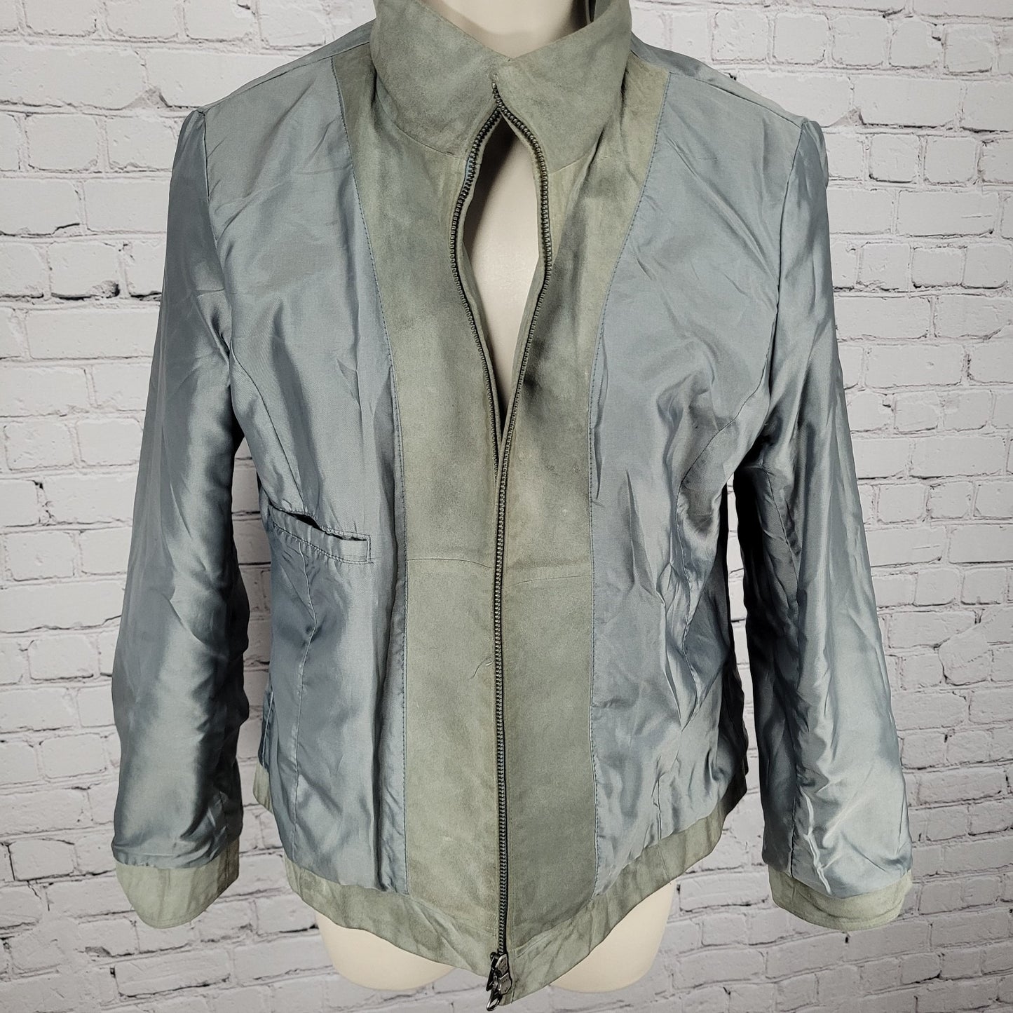 J. Jill Green Genuine Suede Leather Pockets Full Zip Jacket Size Small S