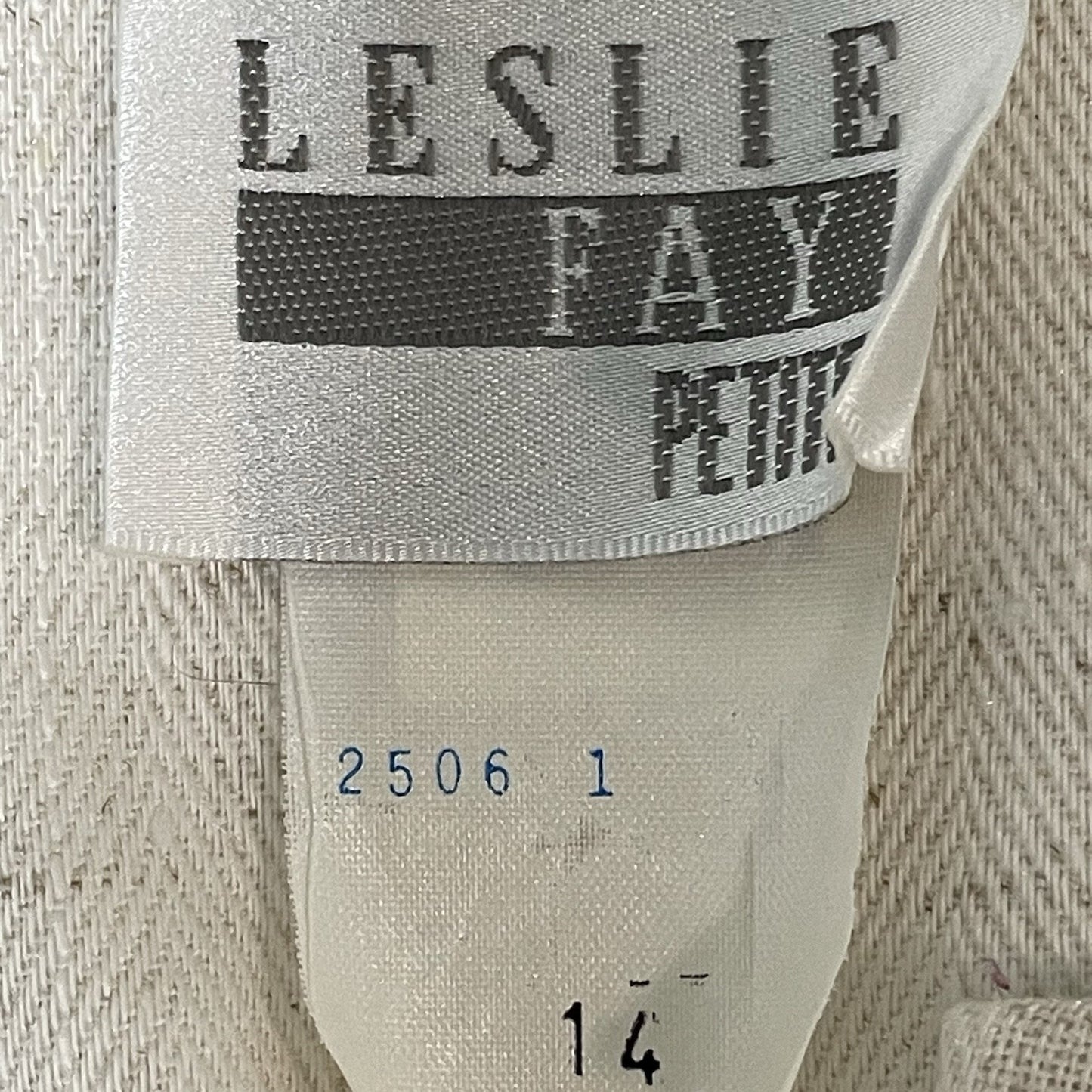 VTG Leslie Fay Petite Beige Flax Blend Button Up Puff Sleeve Blouse USA Made 14P