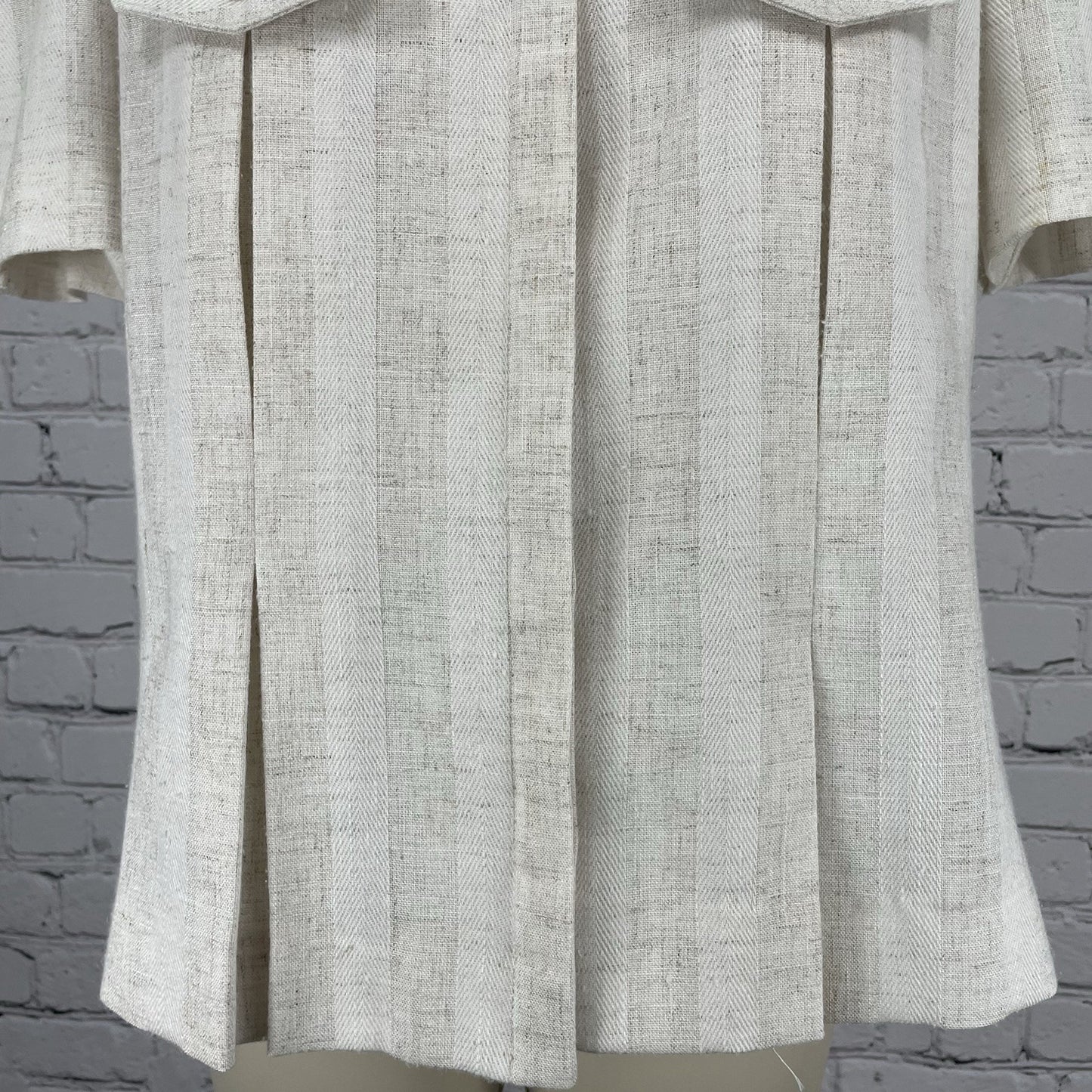 VTG Leslie Fay Petite Beige Flax Blend Button Up Puff Sleeve Blouse USA Made 14P
