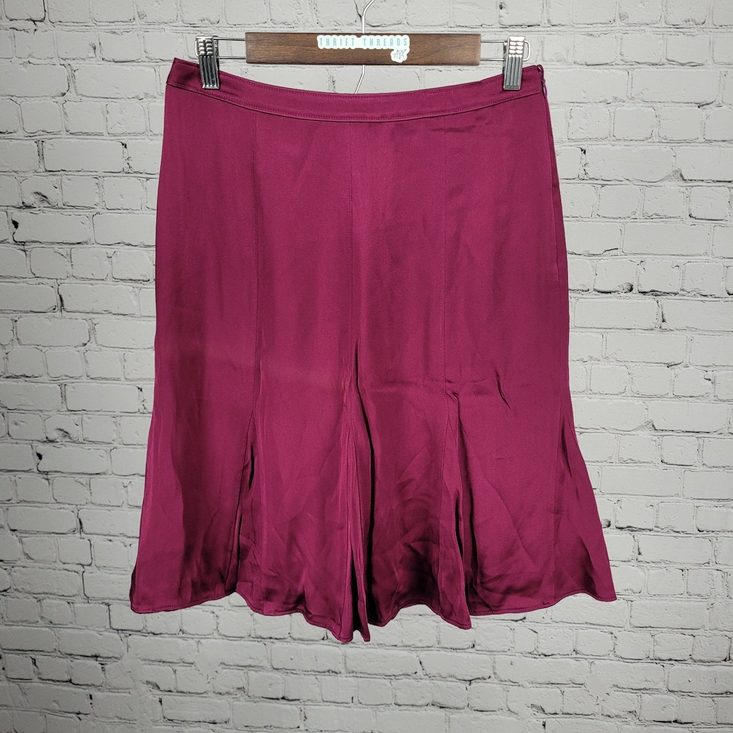NWT Ann Taylor Purple Satin Side Zip Lined A Line Ruffled Short Skirt Size 6