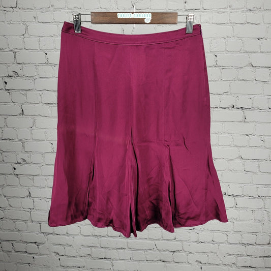 NWT Ann Taylor Purple Satin Side Zip Lined A Line Ruffled Short Skirt Size 6