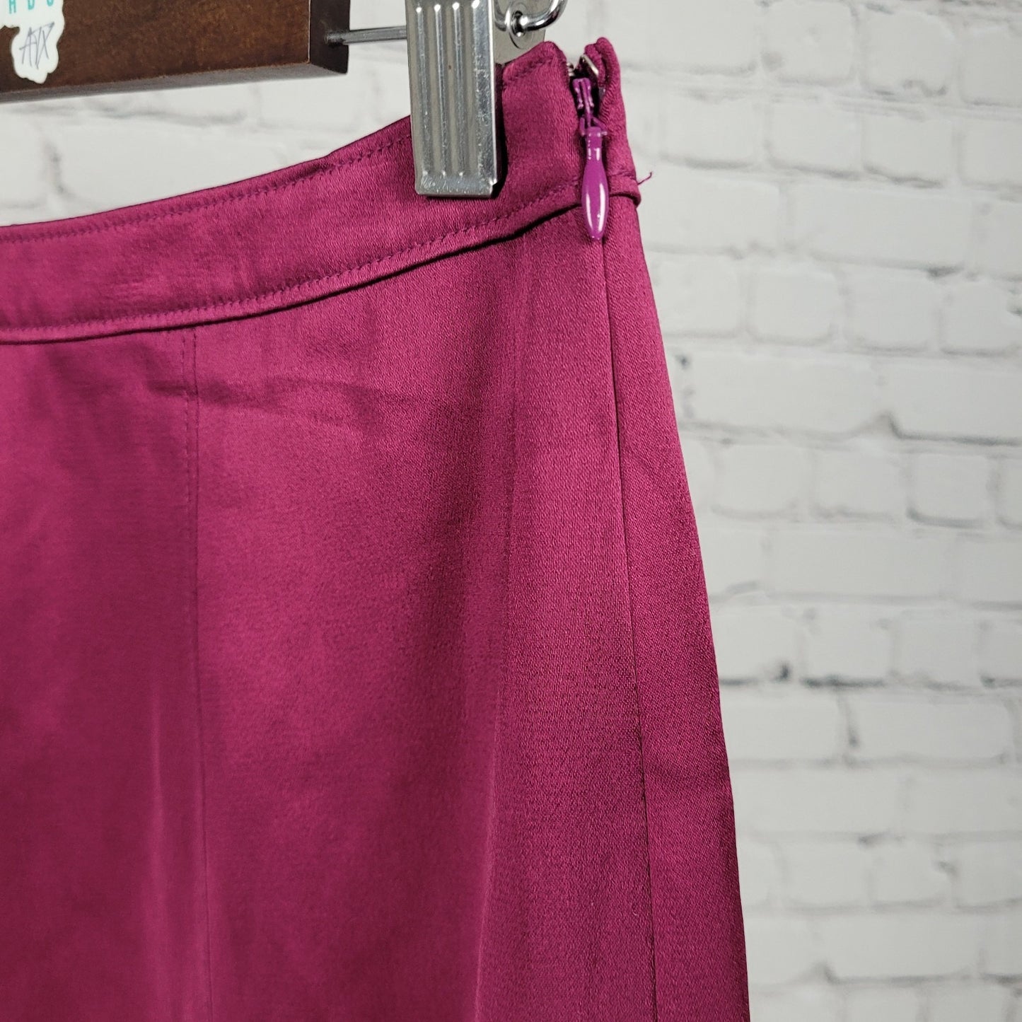 NWT Ann Taylor Purple Satin Side Zip Lined A Line Ruffled Short Skirt Size 6