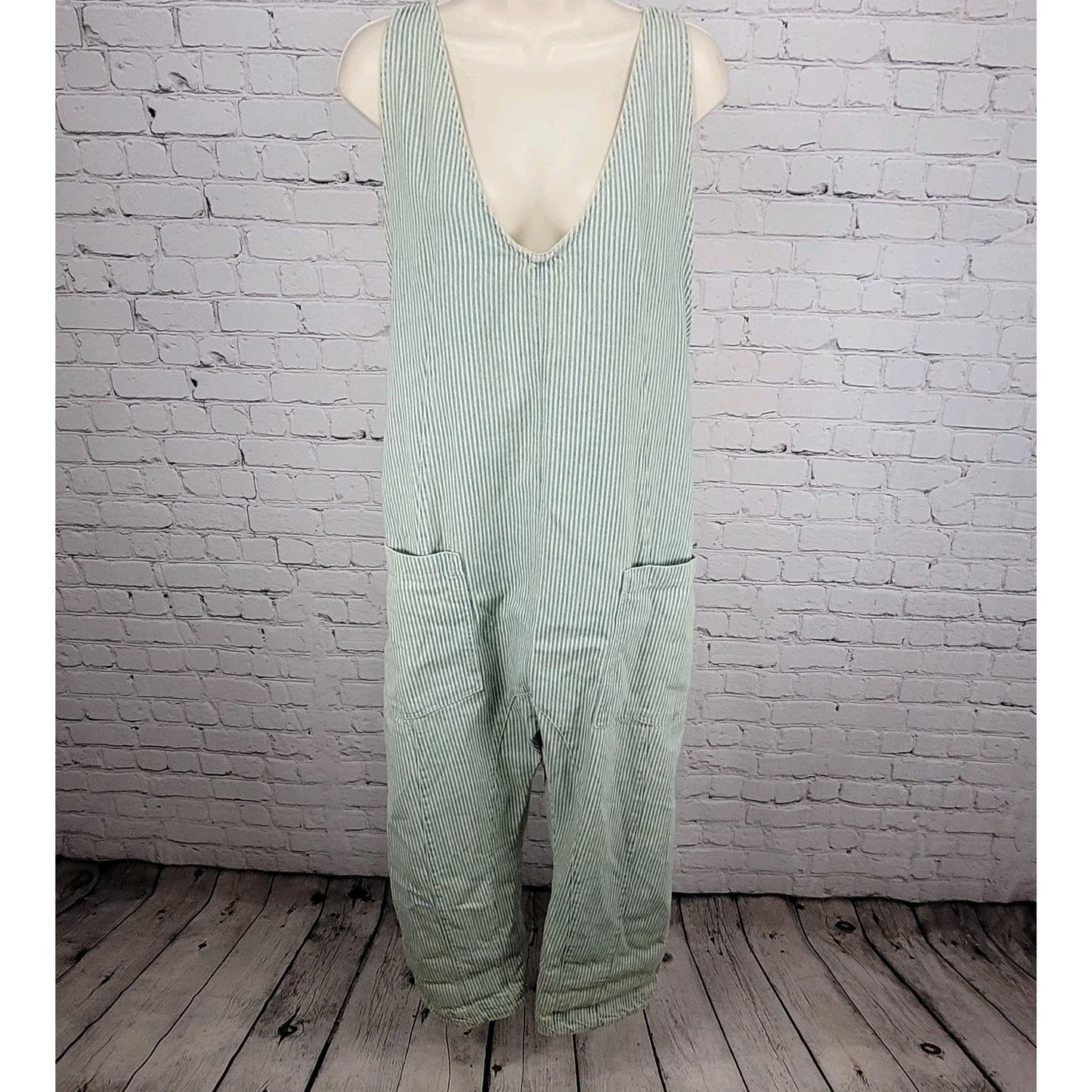 We The Free Blue 100% Cotton Denim Striped Overalls Jumpsuit Free People Large L