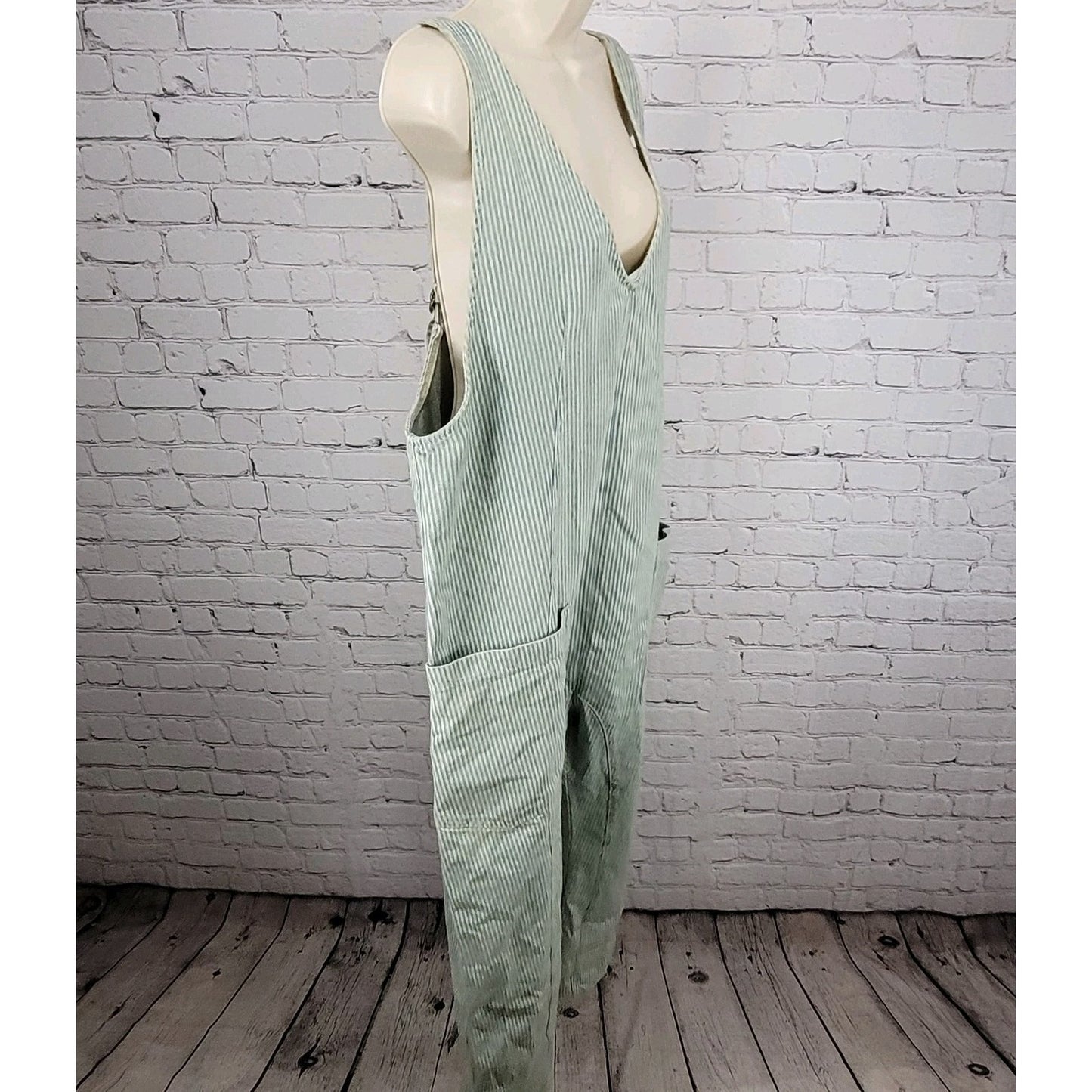 We The Free Blue 100% Cotton Denim Striped Overalls Jumpsuit Free People Large L