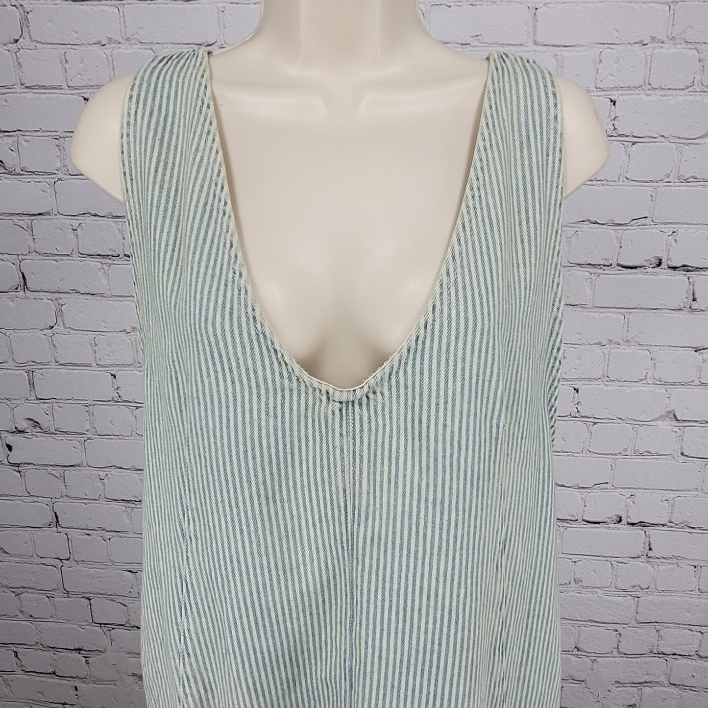 We The Free Blue 100% Cotton Denim Striped Overalls Jumpsuit Free People Large L