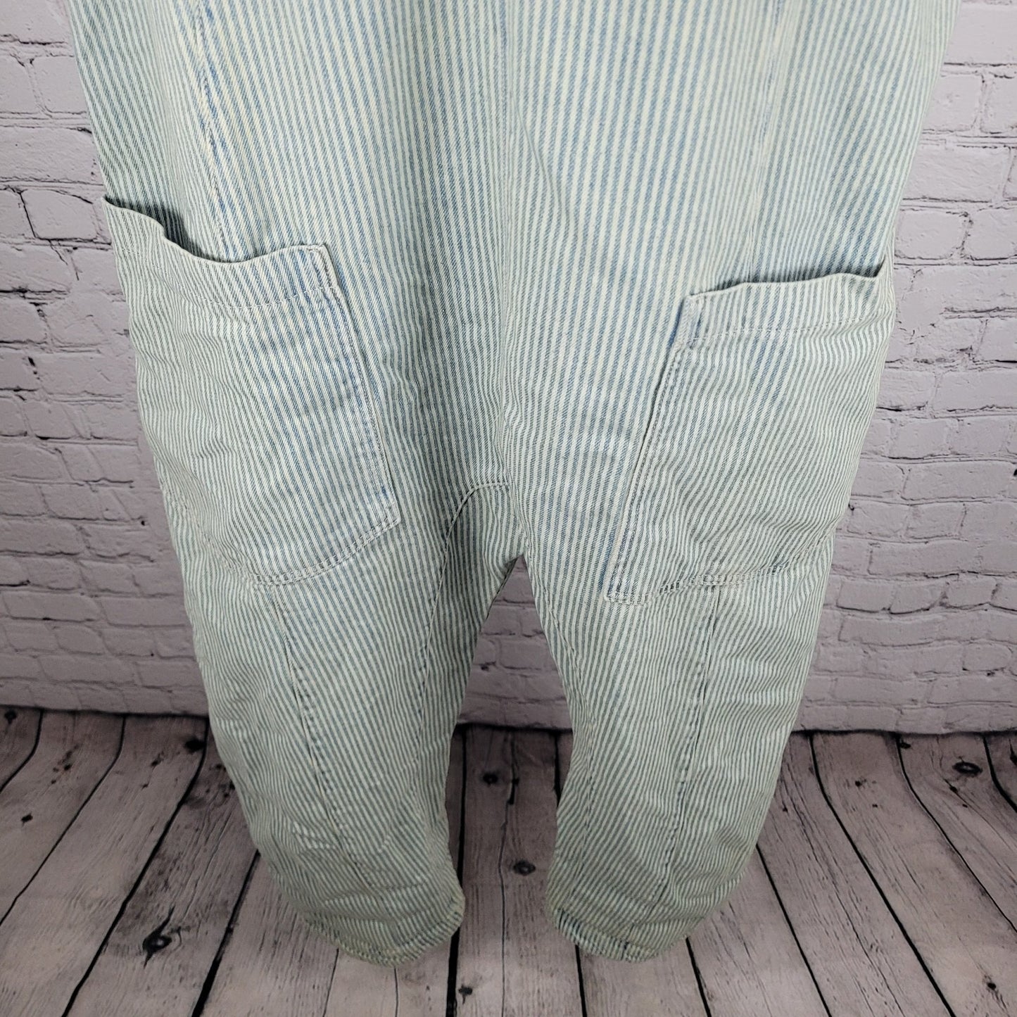 We The Free Blue 100% Cotton Denim Striped Overalls Jumpsuit Free People Large L