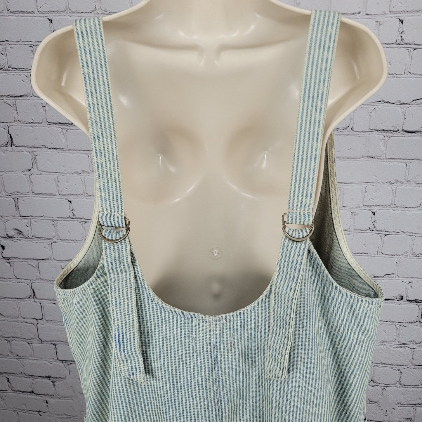 We The Free Blue 100% Cotton Denim Striped Overalls Jumpsuit Free People Large L