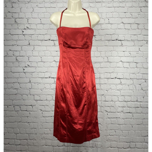 Bebe Rio Red Satiny Halter Valentine’s Sexy Knee Length Dress USA Size Small S