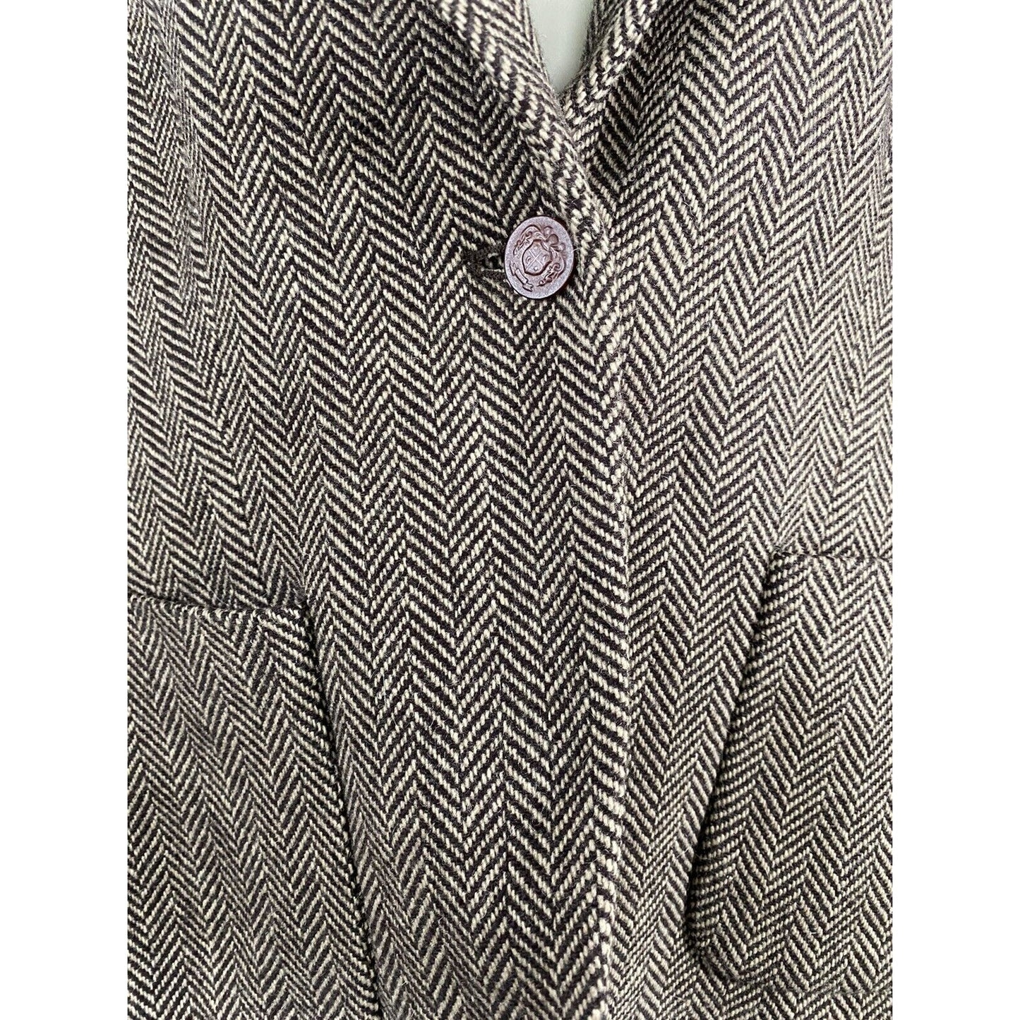 Nautica Wool Blend Herringbone Brown Single Button Blazer Jacket Womens 10