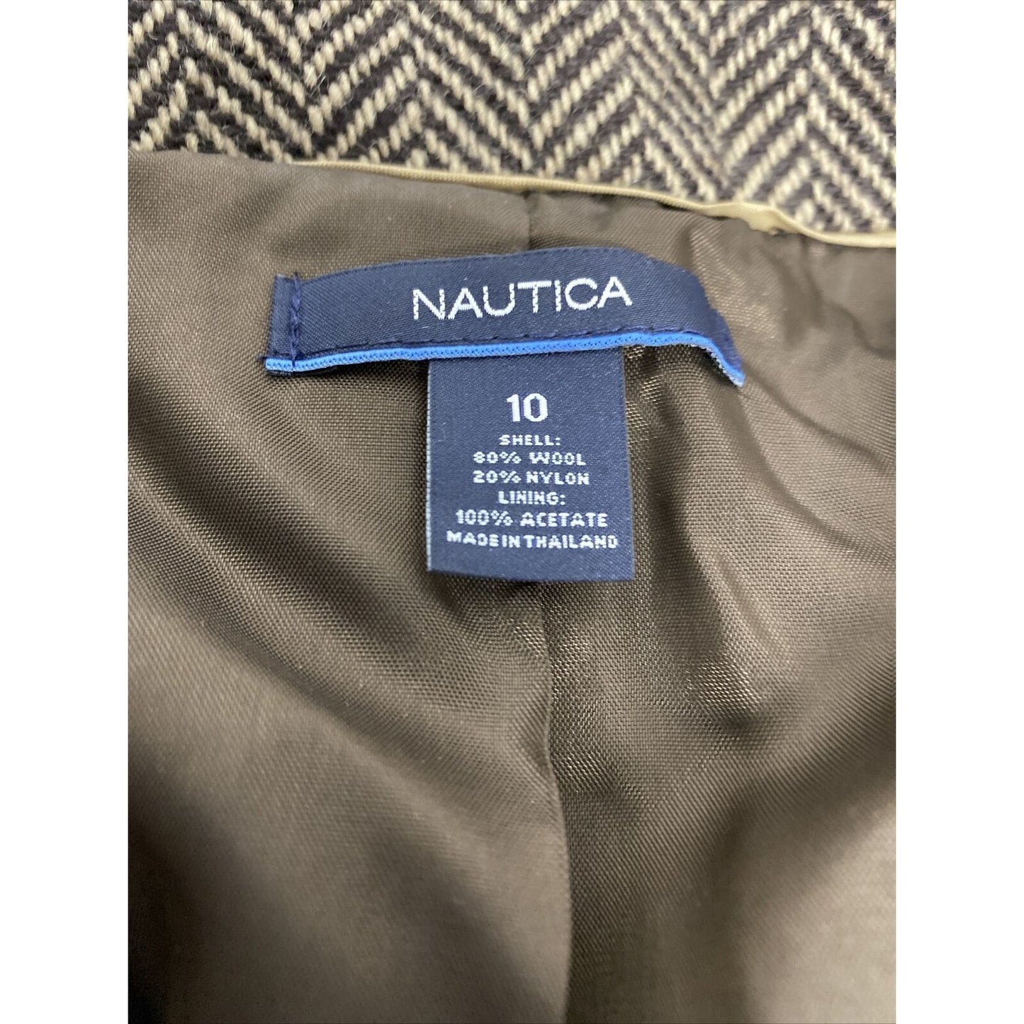 Nautica Wool Blend Herringbone Brown Single Button Blazer Jacket Womens 10