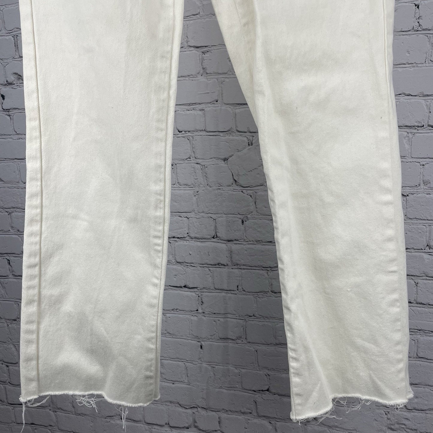 Zara Ivory Cream Denim High Rise Straight Leg Raw Hem Jeans Size 0 (23x28.5)