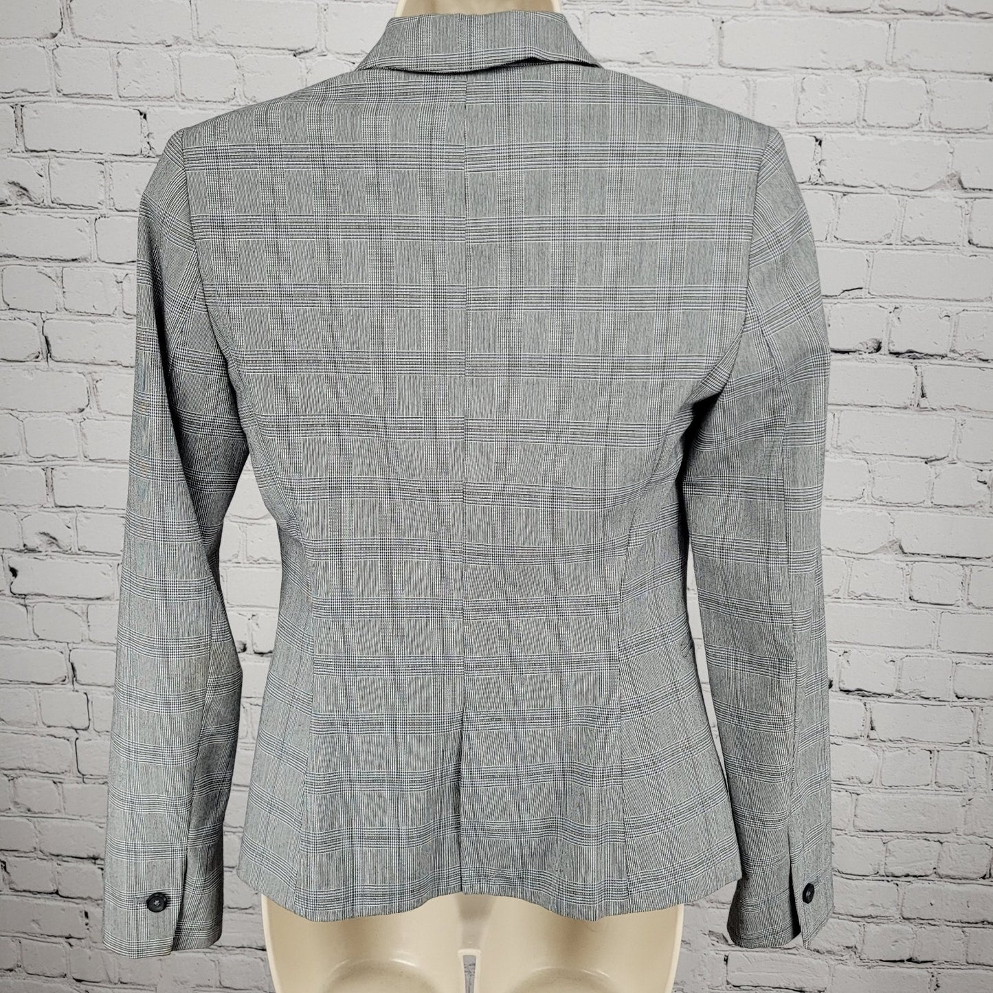 Zara Basic Black White Blue Check 1 Button Vented Notch Blazer Suit Jacket 2