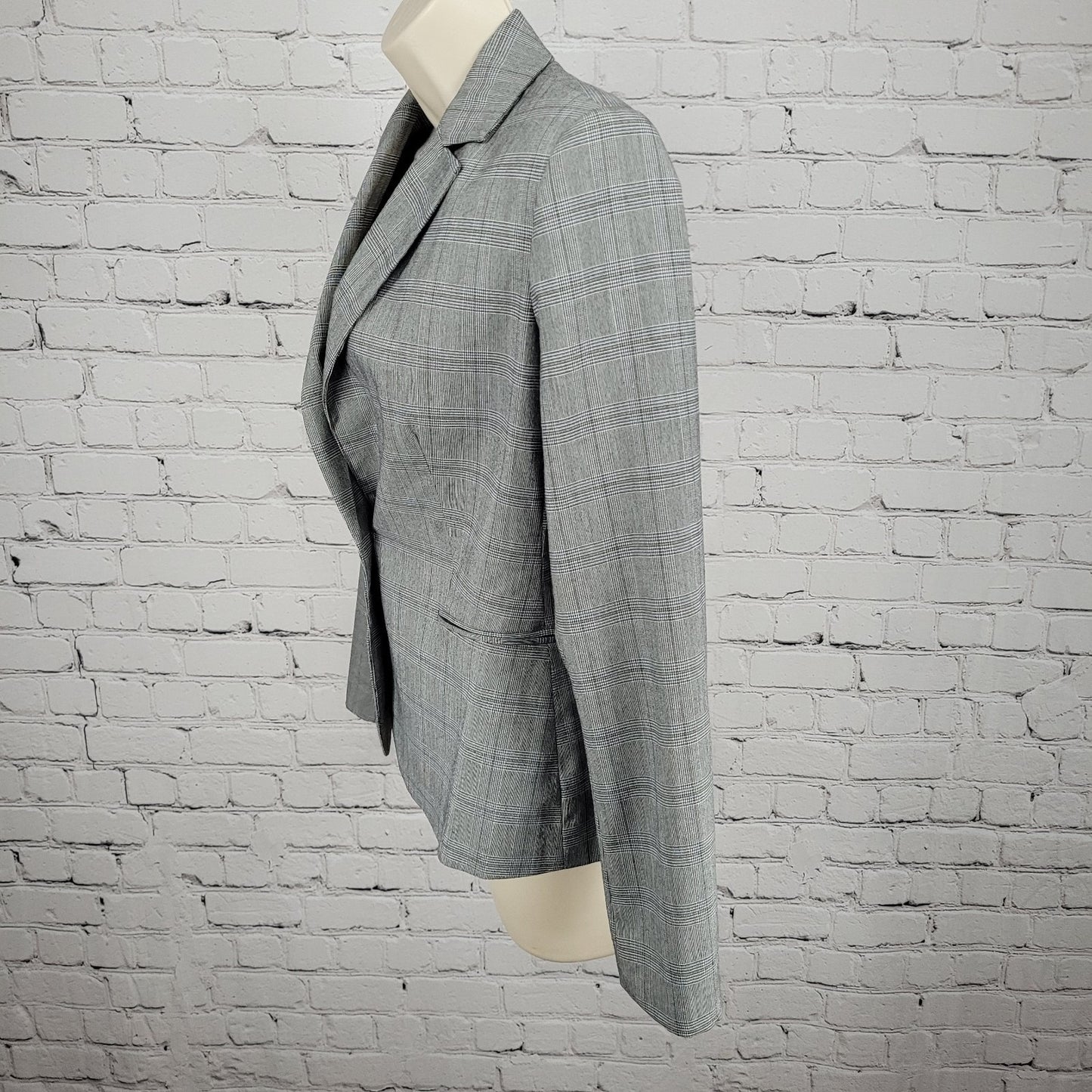 Zara Basic Black White Blue Check 1 Button Vented Notch Blazer Suit Jacket 2