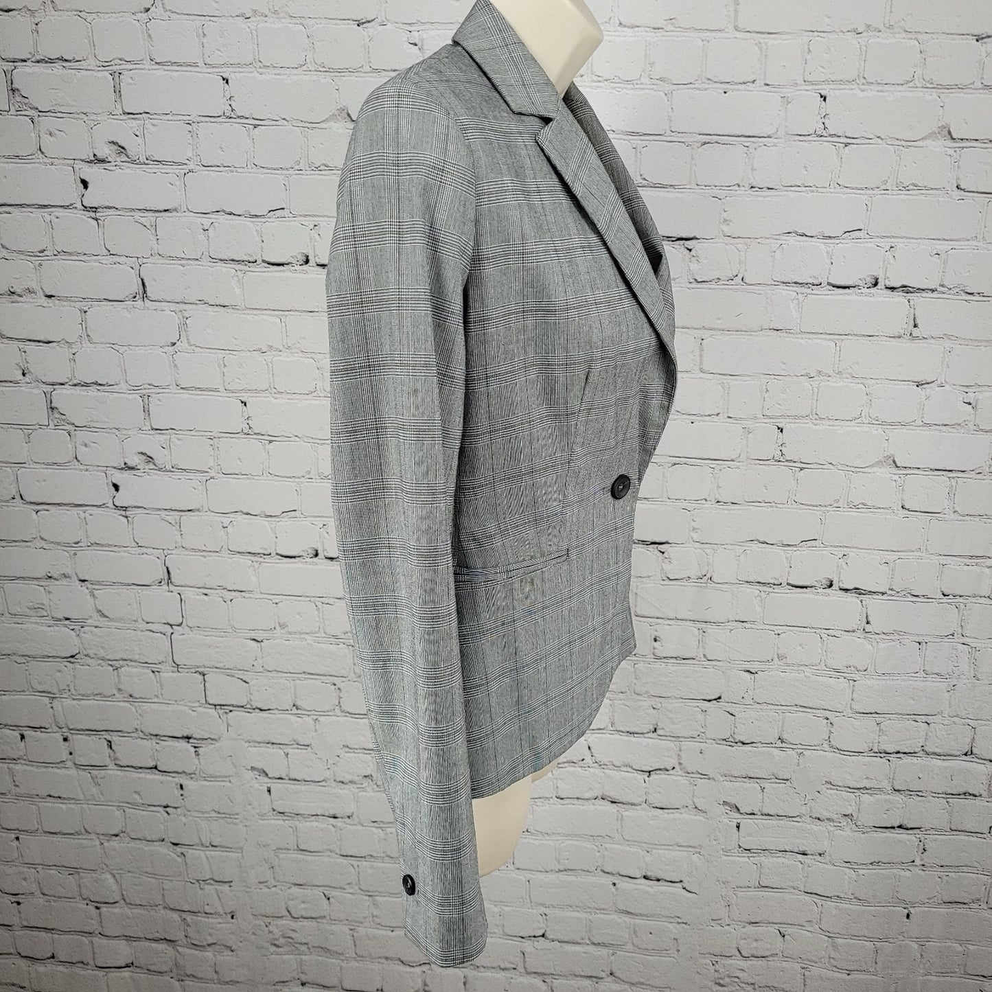 Zara Basic Black White Blue Check 1 Button Vented Notch Blazer Suit Jacket 2