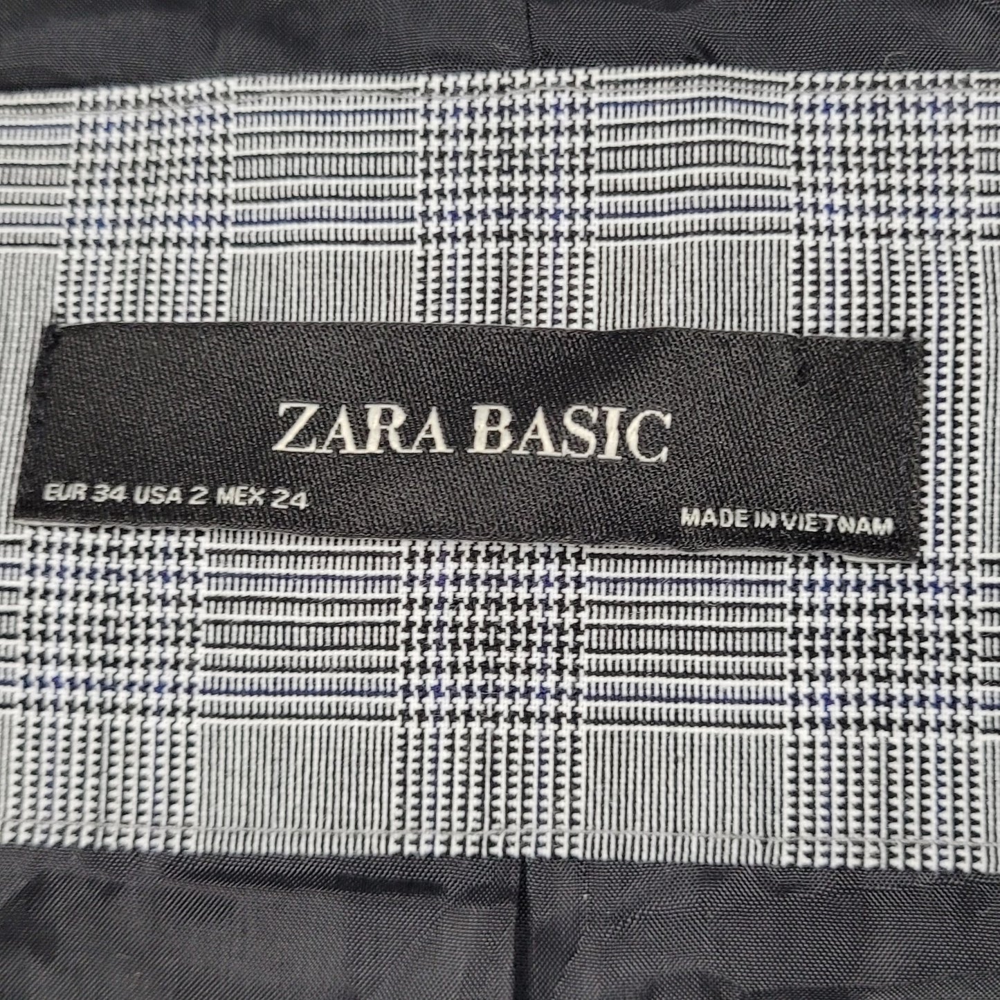 Zara Basic Black White Blue Check 1 Button Vented Notch Blazer Suit Jacket 2