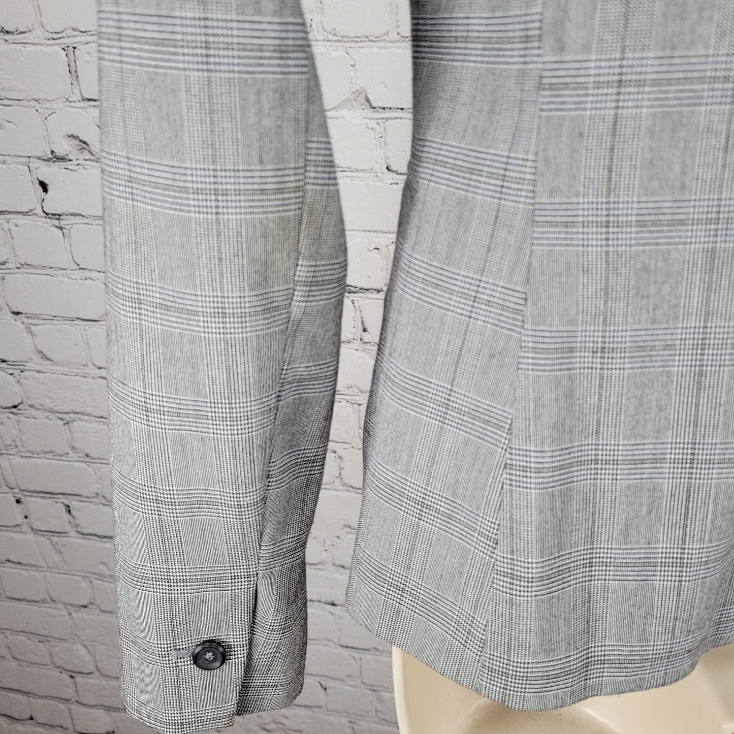 Zara Basic Black White Blue Check 1 Button Vented Notch Blazer Suit Jacket 2