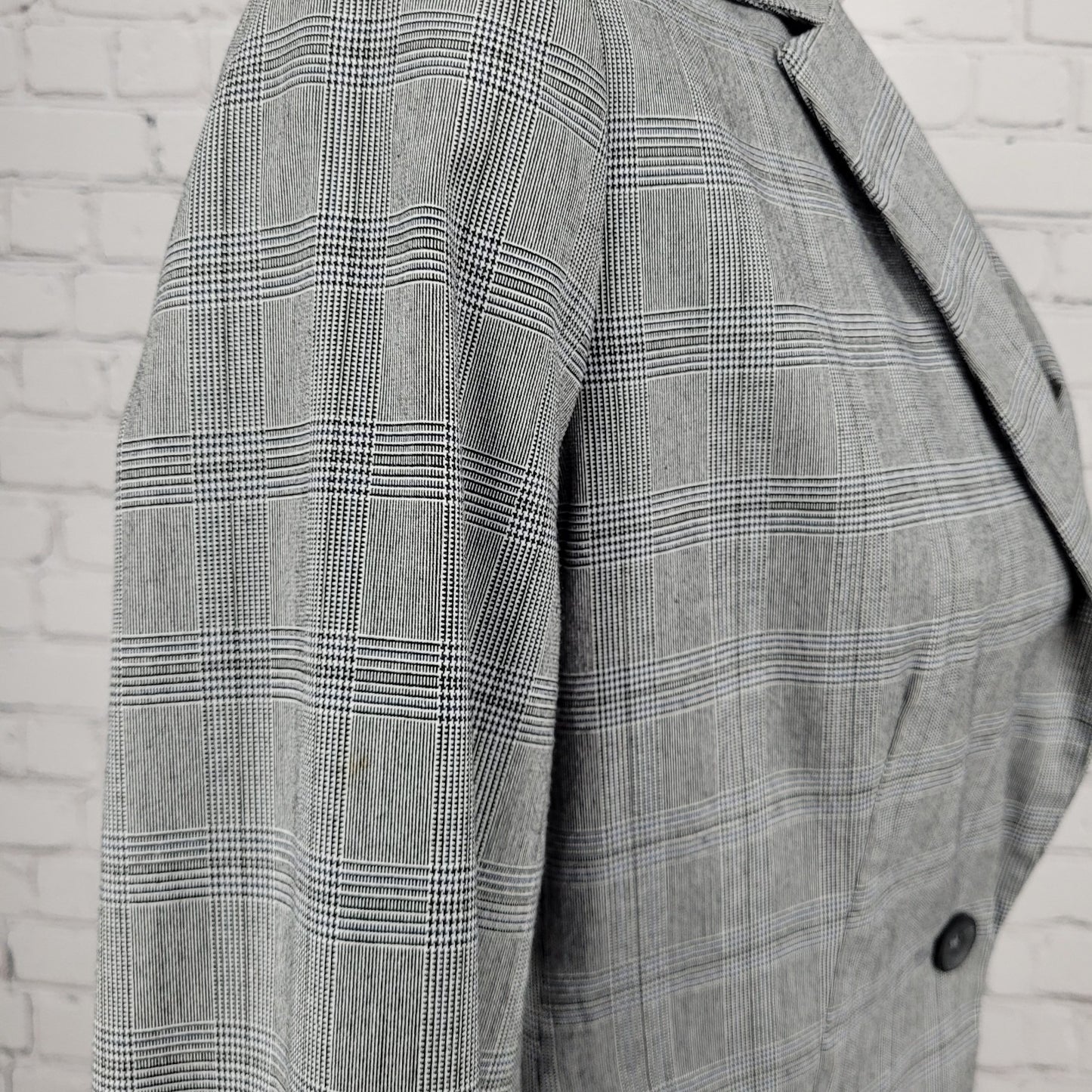 Zara Basic Black White Blue Check 1 Button Vented Notch Blazer Suit Jacket 2