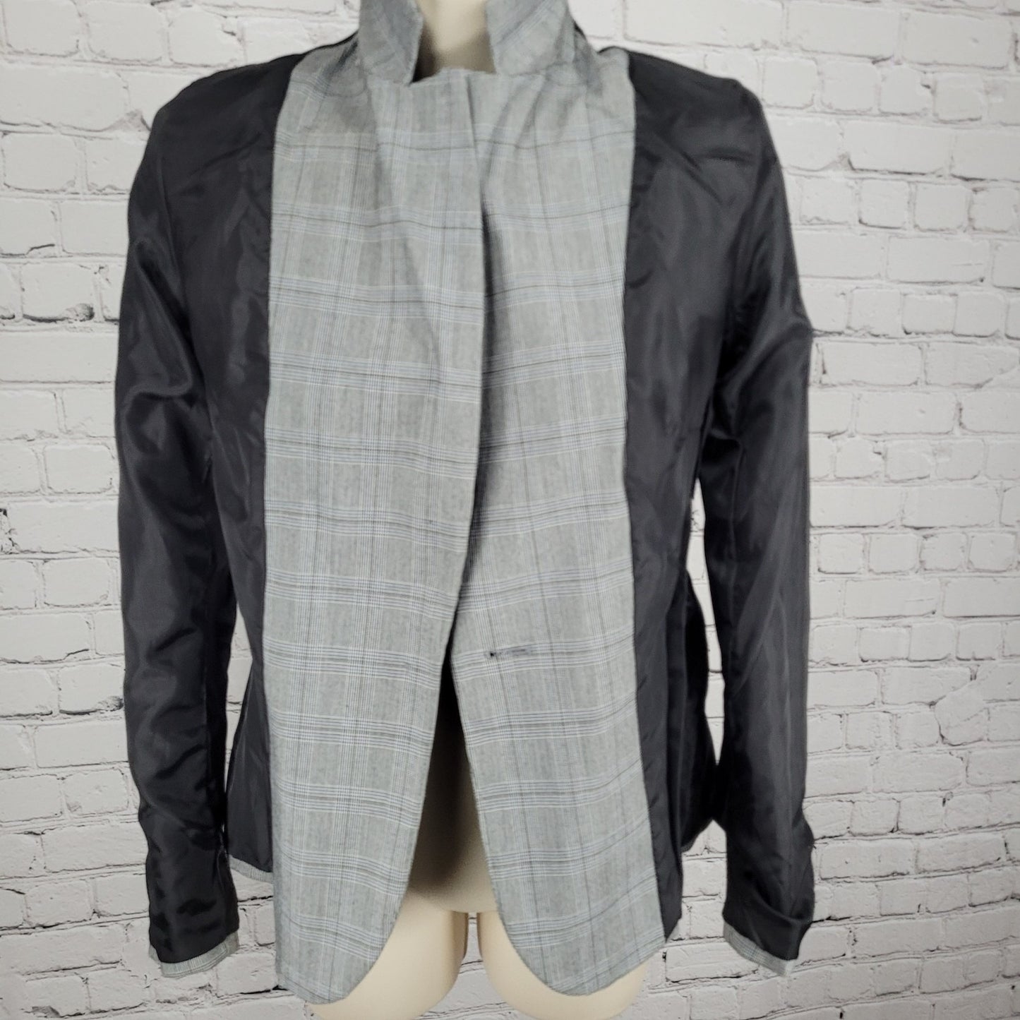 Zara Basic Black White Blue Check 1 Button Vented Notch Blazer Suit Jacket 2