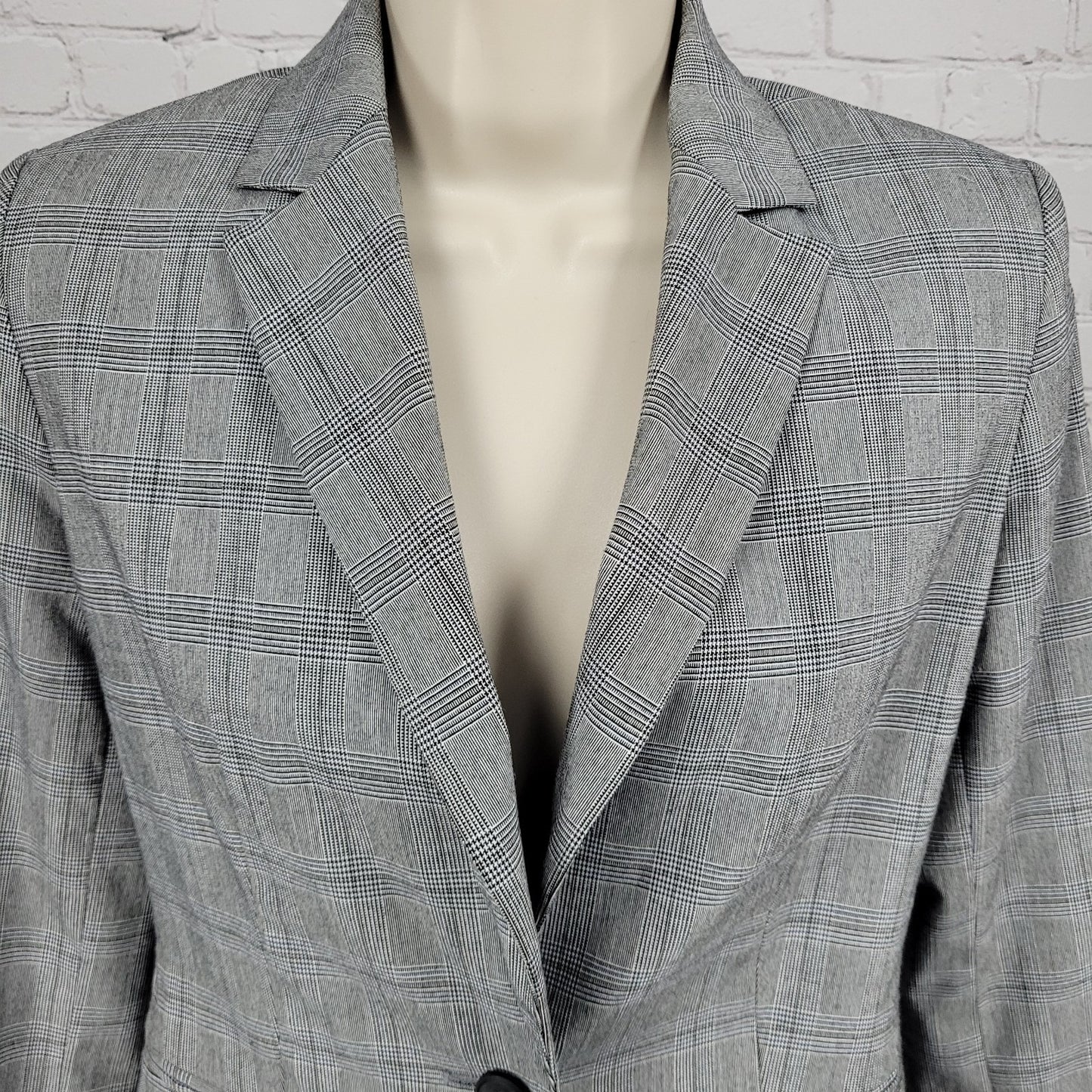 Zara Basic Black White Blue Check 1 Button Vented Notch Blazer Suit Jacket 2