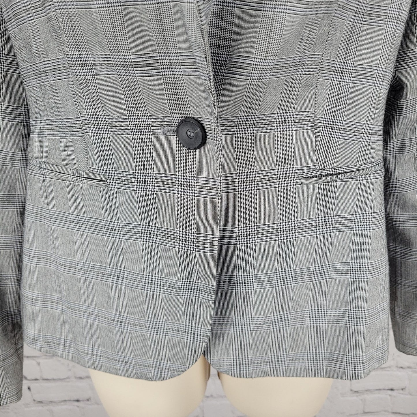 Zara Basic Black White Blue Check 1 Button Vented Notch Blazer Suit Jacket 2