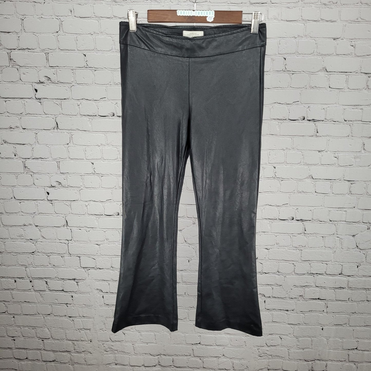 Avenue Montaigne Black Leo Faux Leather Stretch Crop Pants USA Size 2 (27x25)