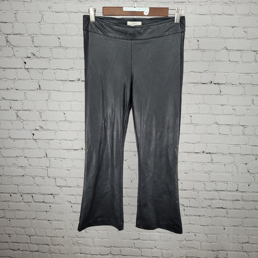 Avenue Montaigne Black Leo Faux Leather Stretch Crop Pants USA Size 2 (27x25)