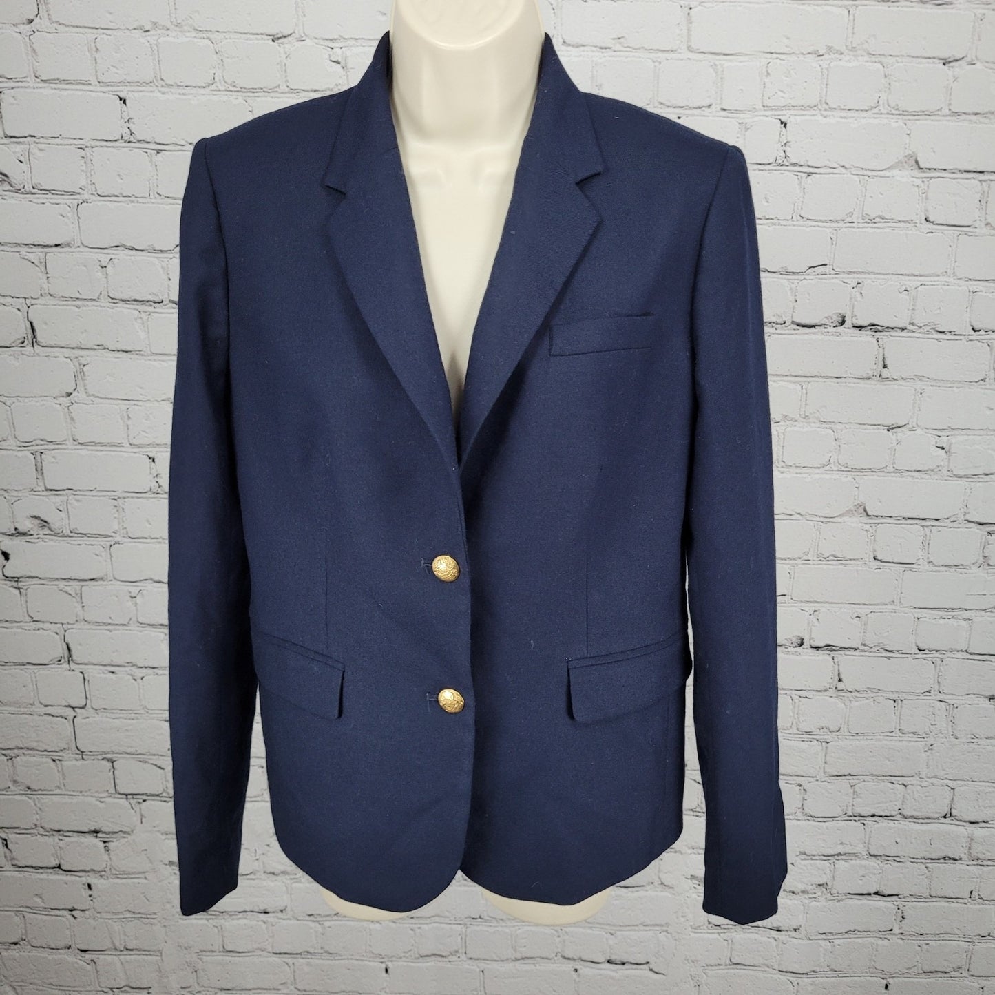 J.CREW Navy Wool Blend Stretch Gold Button Notch Blazer Suit Jacket Size 6