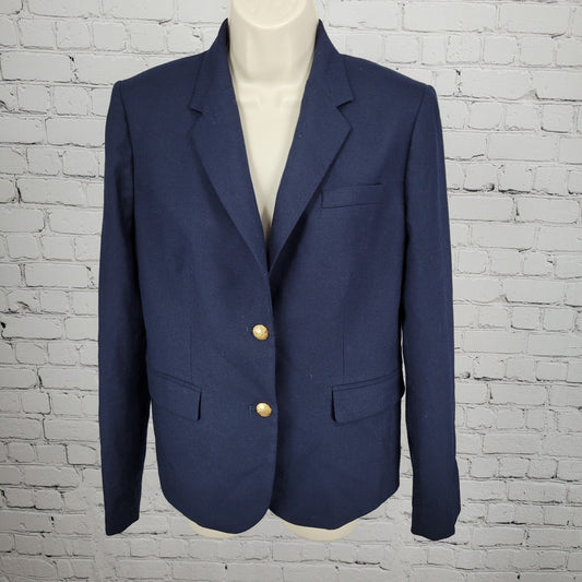J.CREW Navy Wool Blend Stretch Gold Button Notch Blazer Suit Jacket Size 6