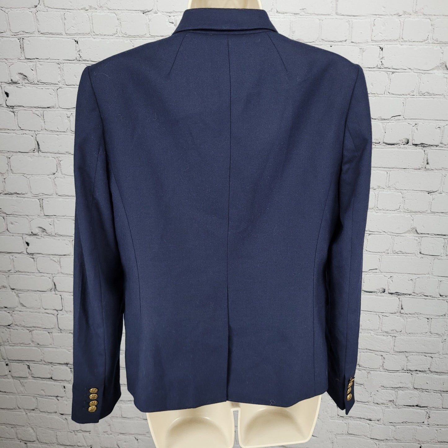 J.CREW Navy Wool Blend Stretch Gold Button Notch Blazer Suit Jacket Size 6