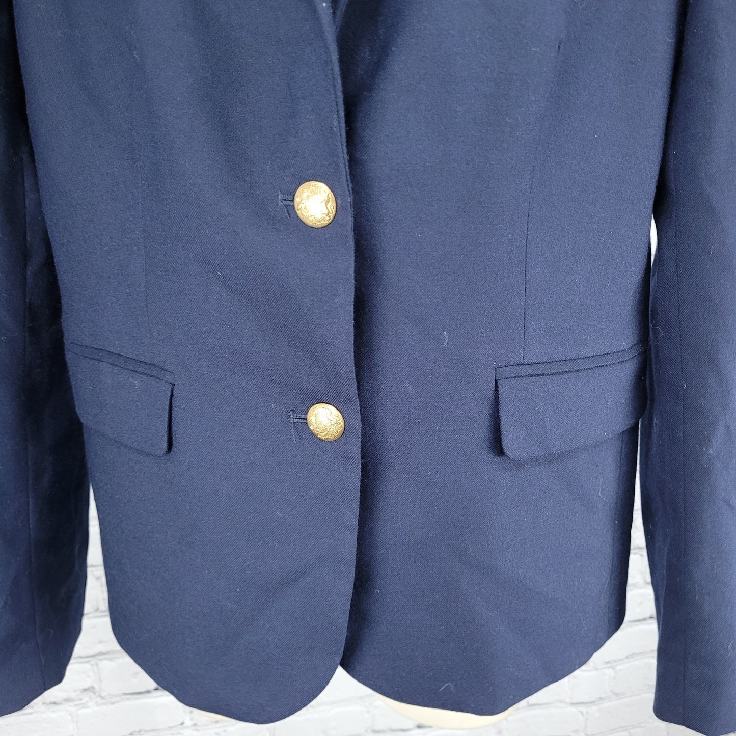 J.CREW Navy Wool Blend Stretch Gold Button Notch Blazer Suit Jacket Size 6
