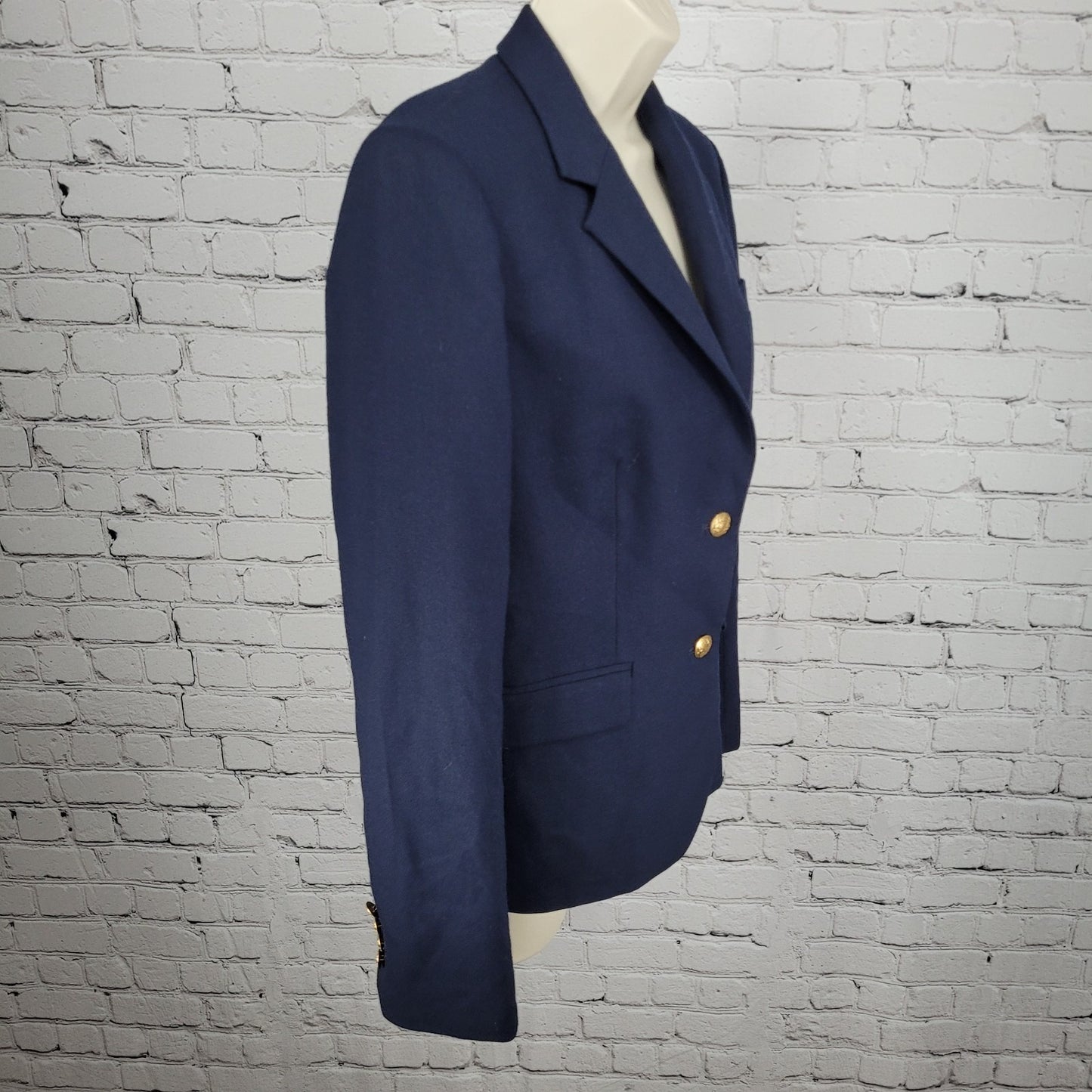 J.CREW Navy Wool Blend Stretch Gold Button Notch Blazer Suit Jacket Size 6