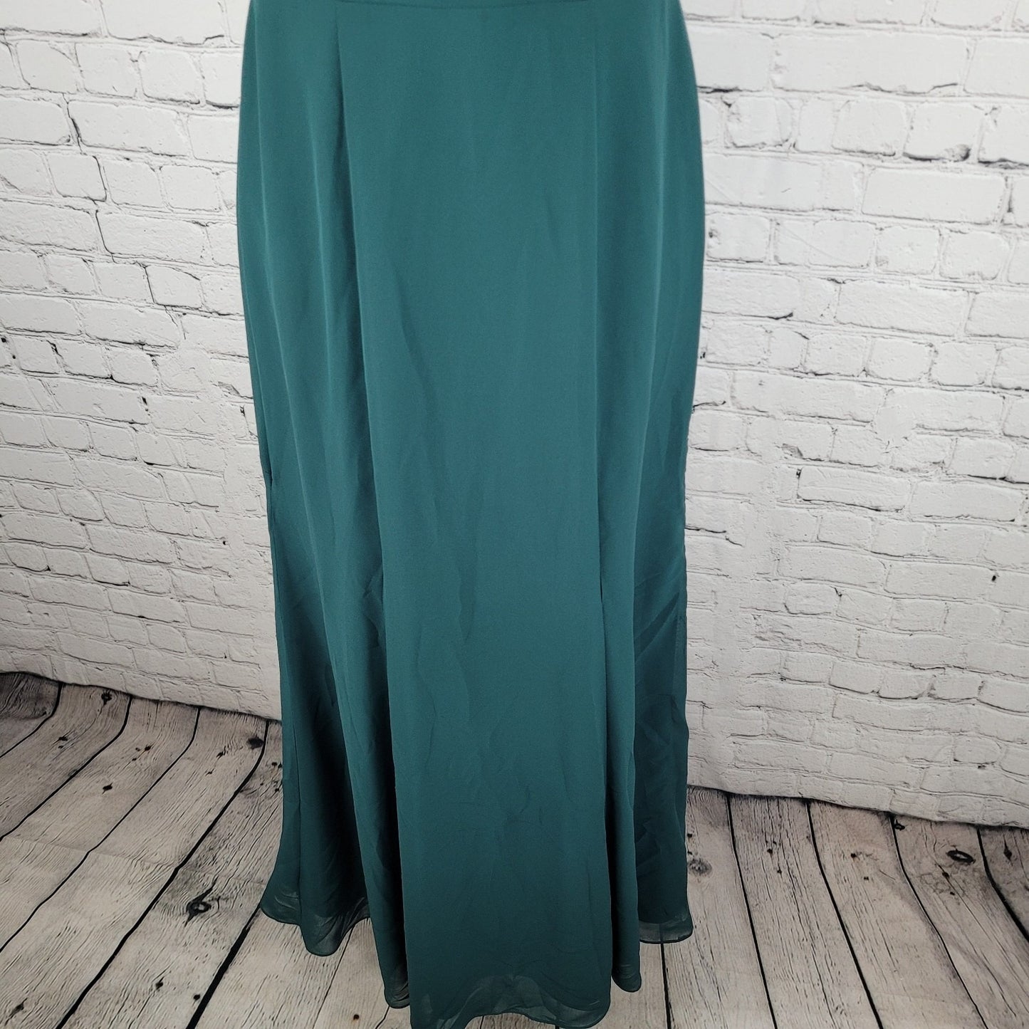 Azazie Dark Green Chiffon Tie Back Padded Bridesmaid Maxi Dress Gown Size C