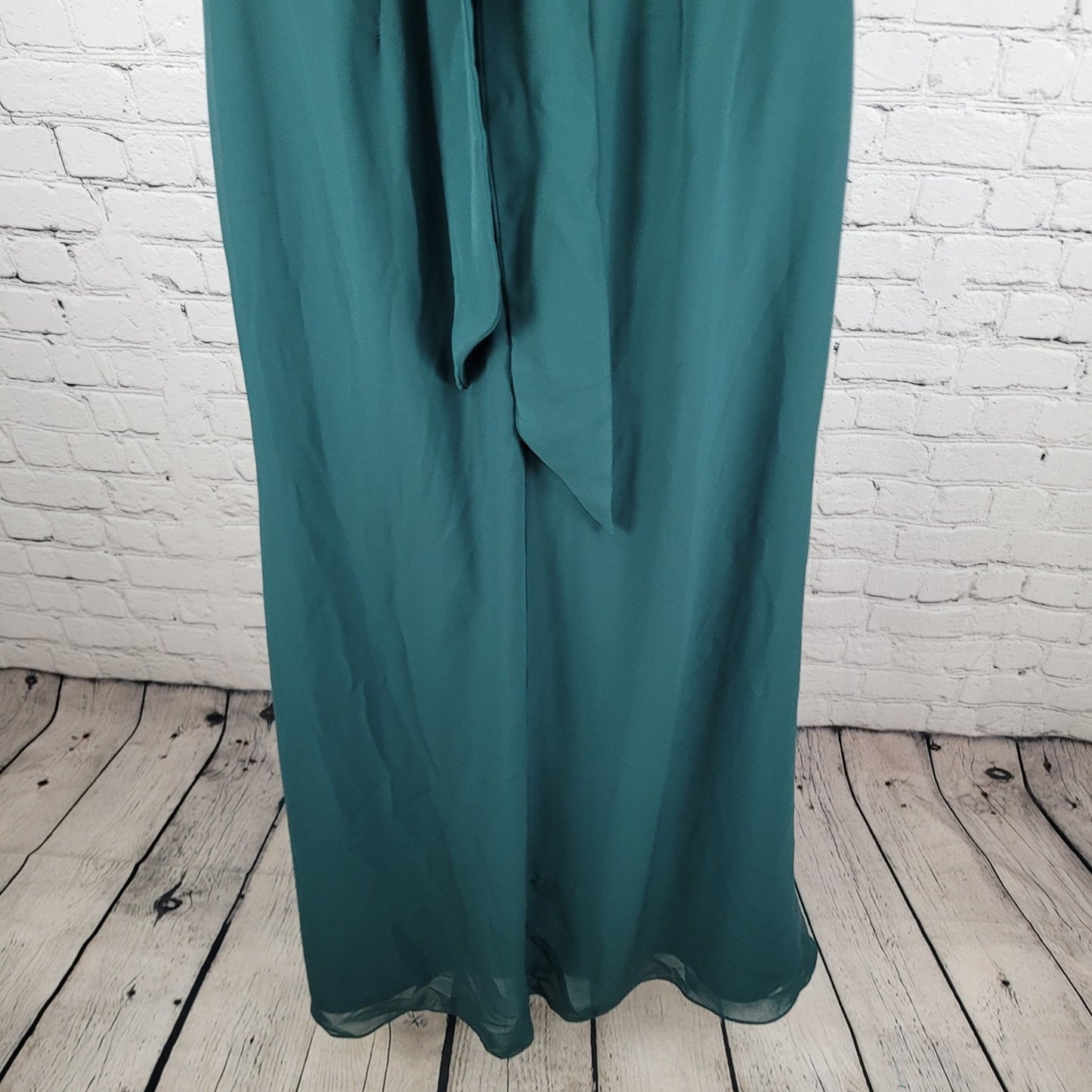 Azazie Dark Green Chiffon Tie Back Padded Bridesmaid Maxi Dress Gown Size C