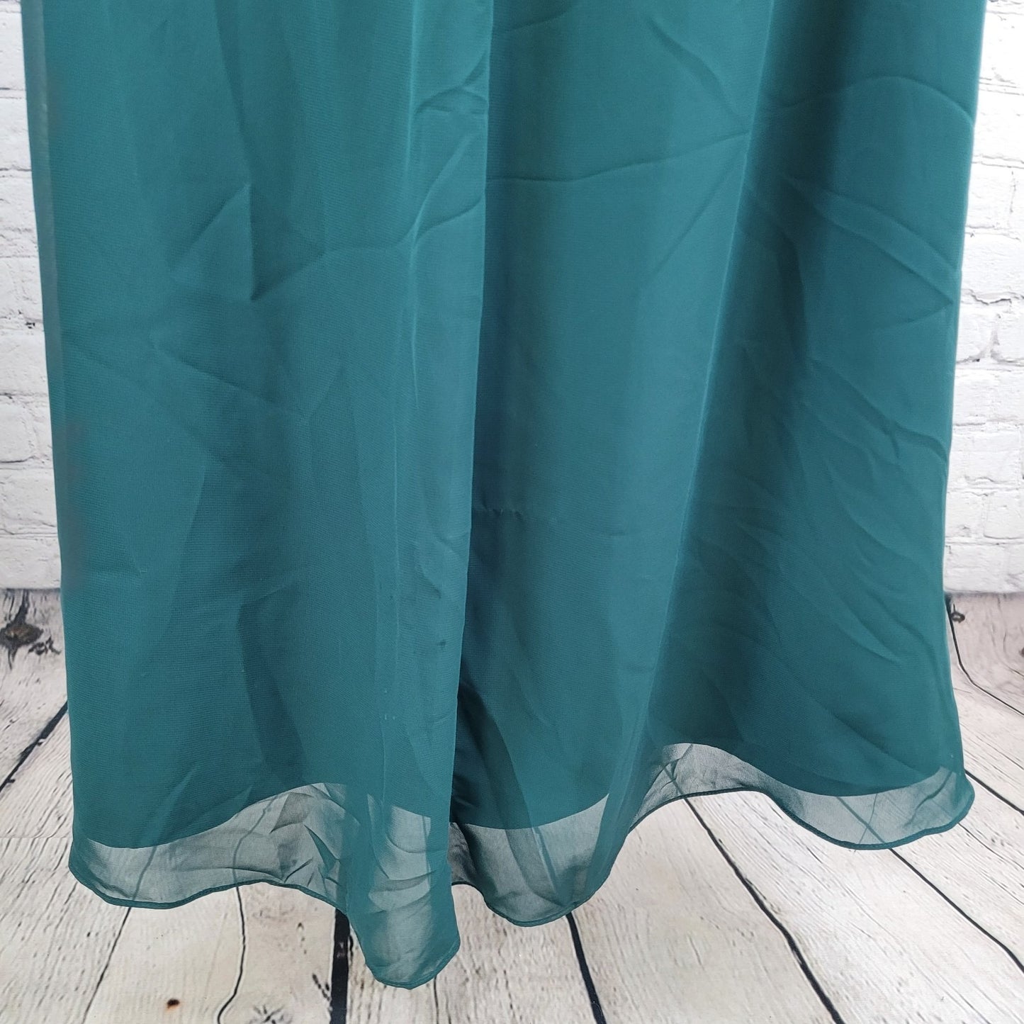 Azazie Dark Green Chiffon Tie Back Padded Bridesmaid Maxi Dress Gown Size C