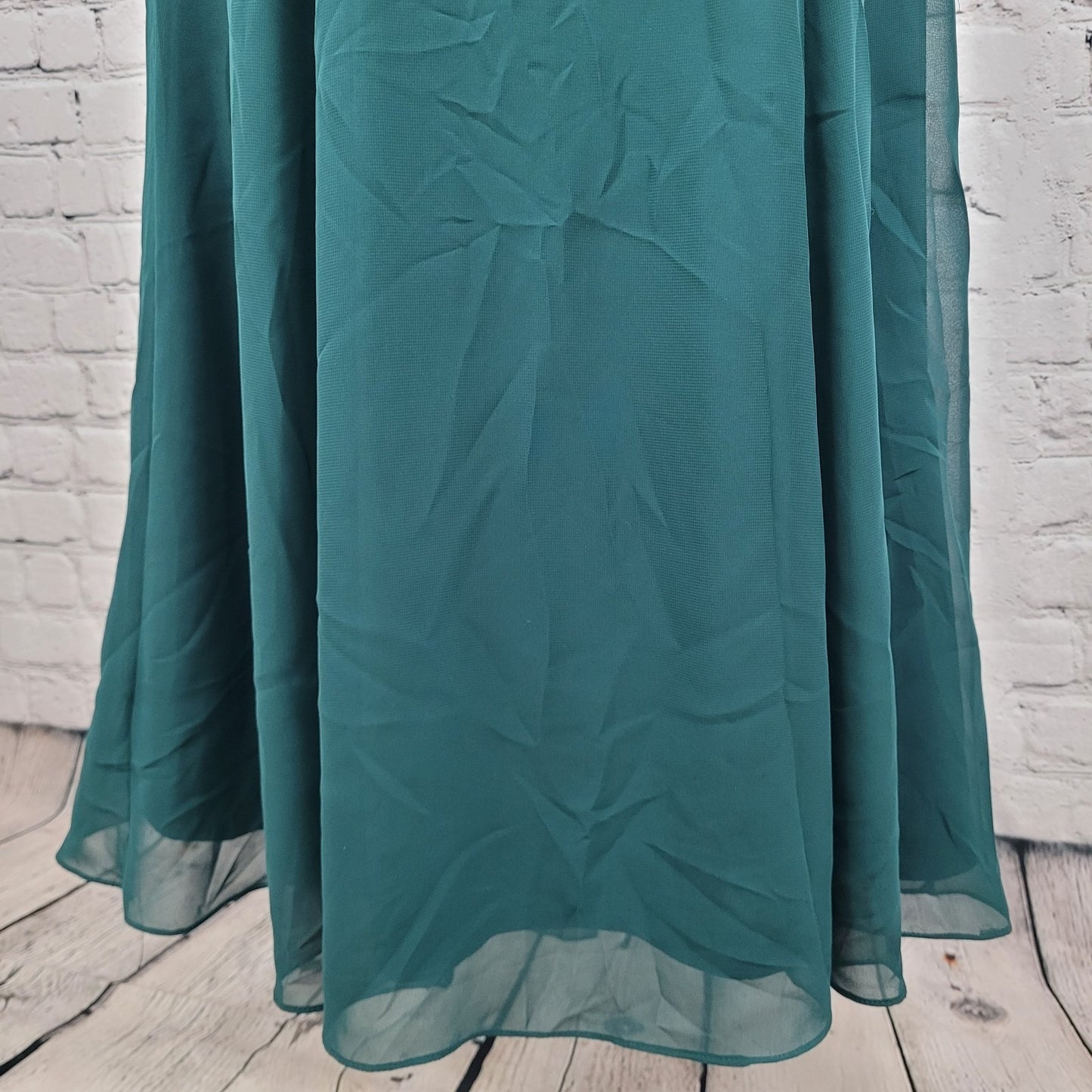 Azazie Dark Green Chiffon Tie Back Padded Bridesmaid Maxi Dress Gown Size C