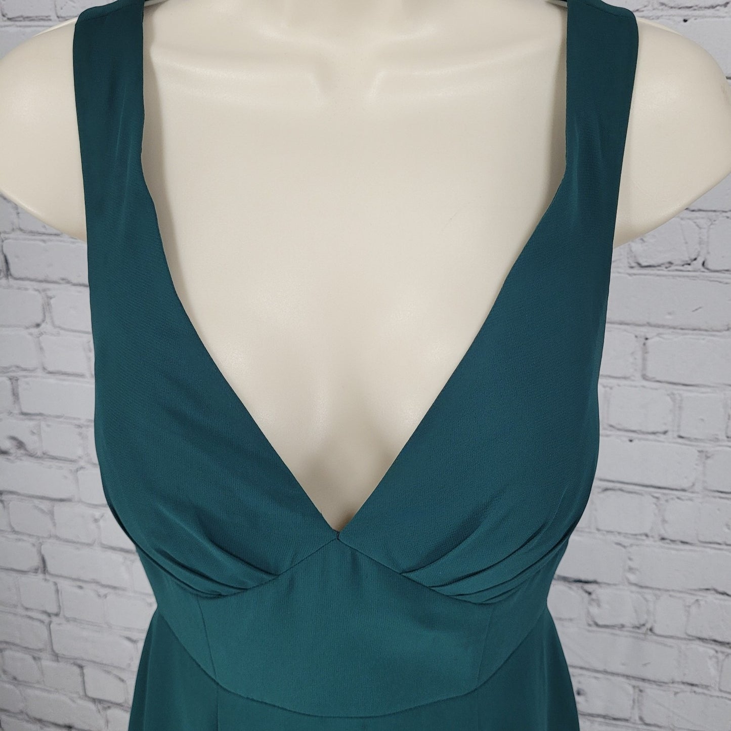 Azazie Dark Green Chiffon Tie Back Padded Bridesmaid Maxi Dress Gown Size C