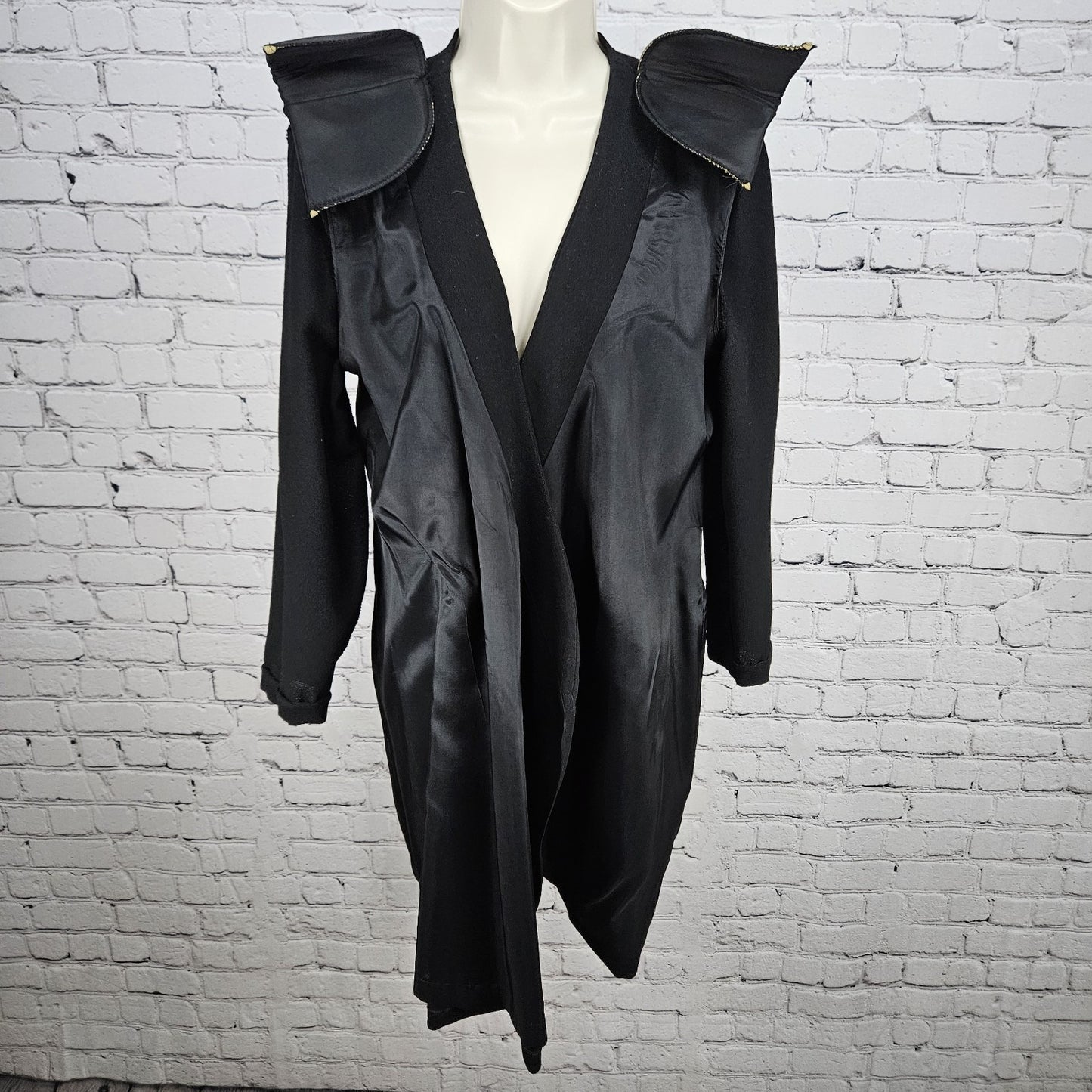 VTG Dirasta New York Black Wrap Buttoned Collarless Lined Short Dress Small