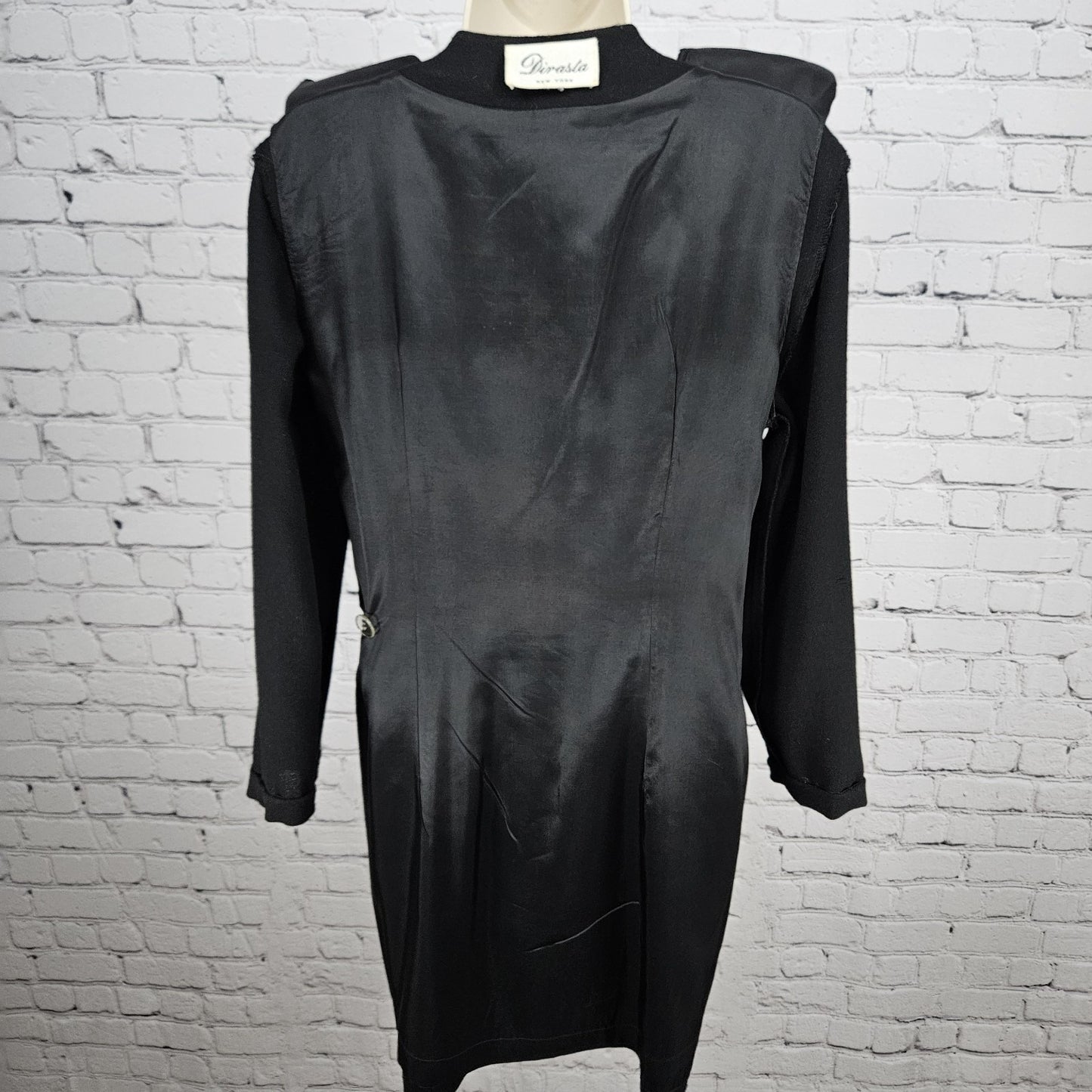 VTG Dirasta New York Black Wrap Buttoned Collarless Lined Short Dress Small