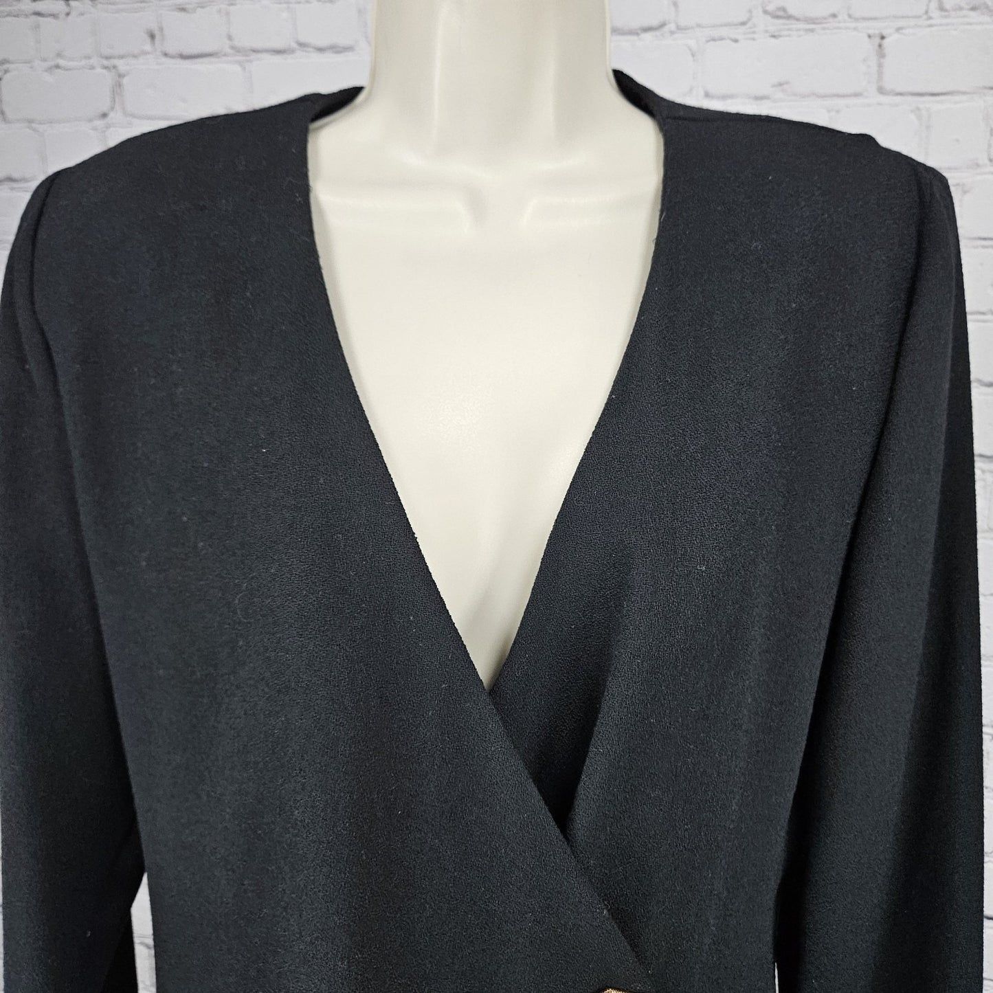 VTG Dirasta New York Black Wrap Buttoned Collarless Lined Short Dress Small