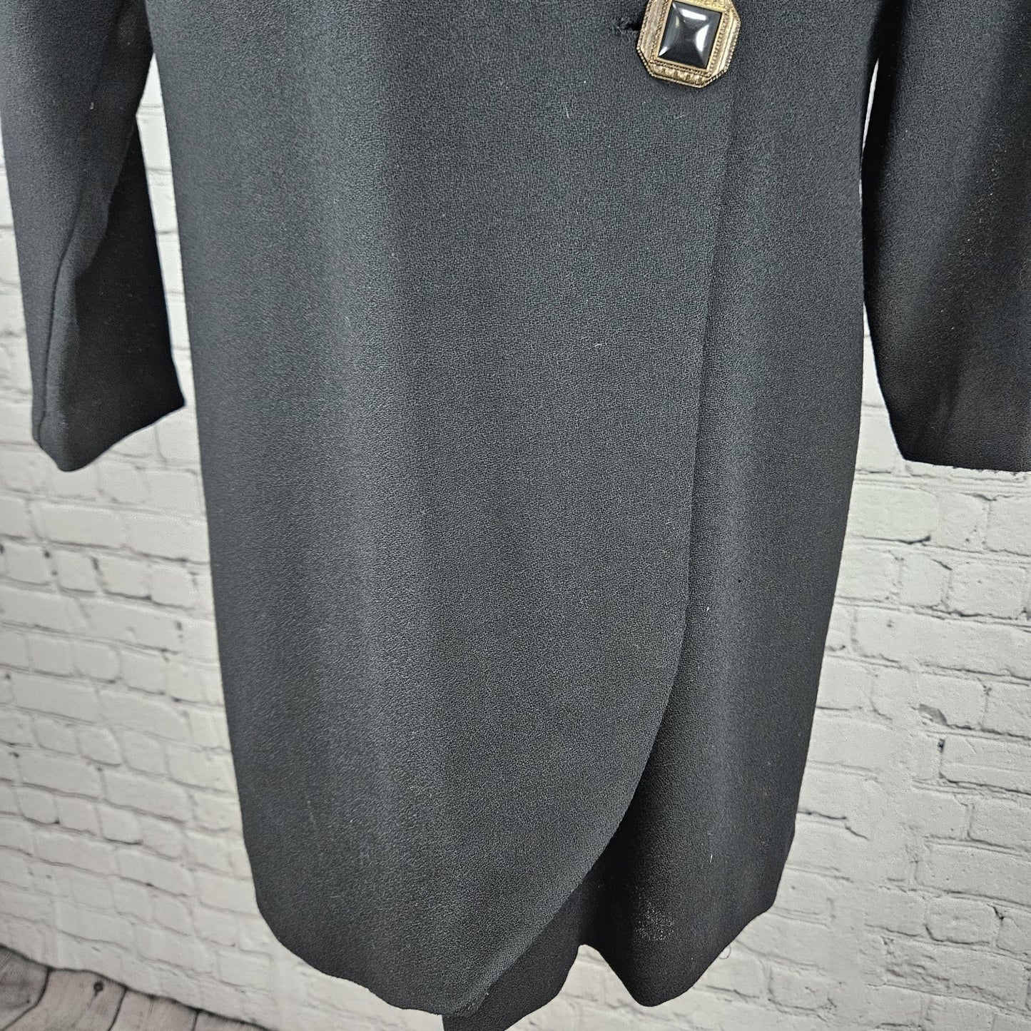VTG Dirasta New York Black Wrap Buttoned Collarless Lined Short Dress Small