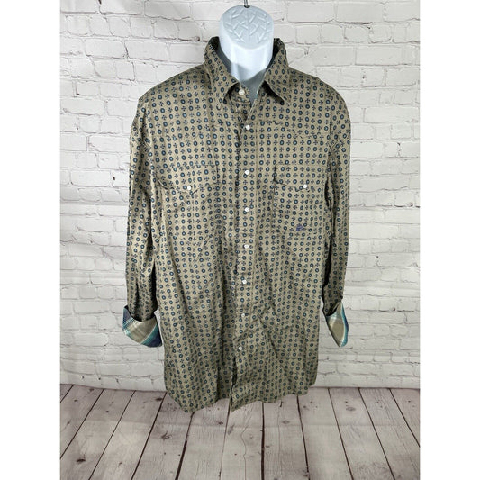 Roper Wear The West Geometric Green Blue Purple Long Sleeve Pearl Snap Shirt XL