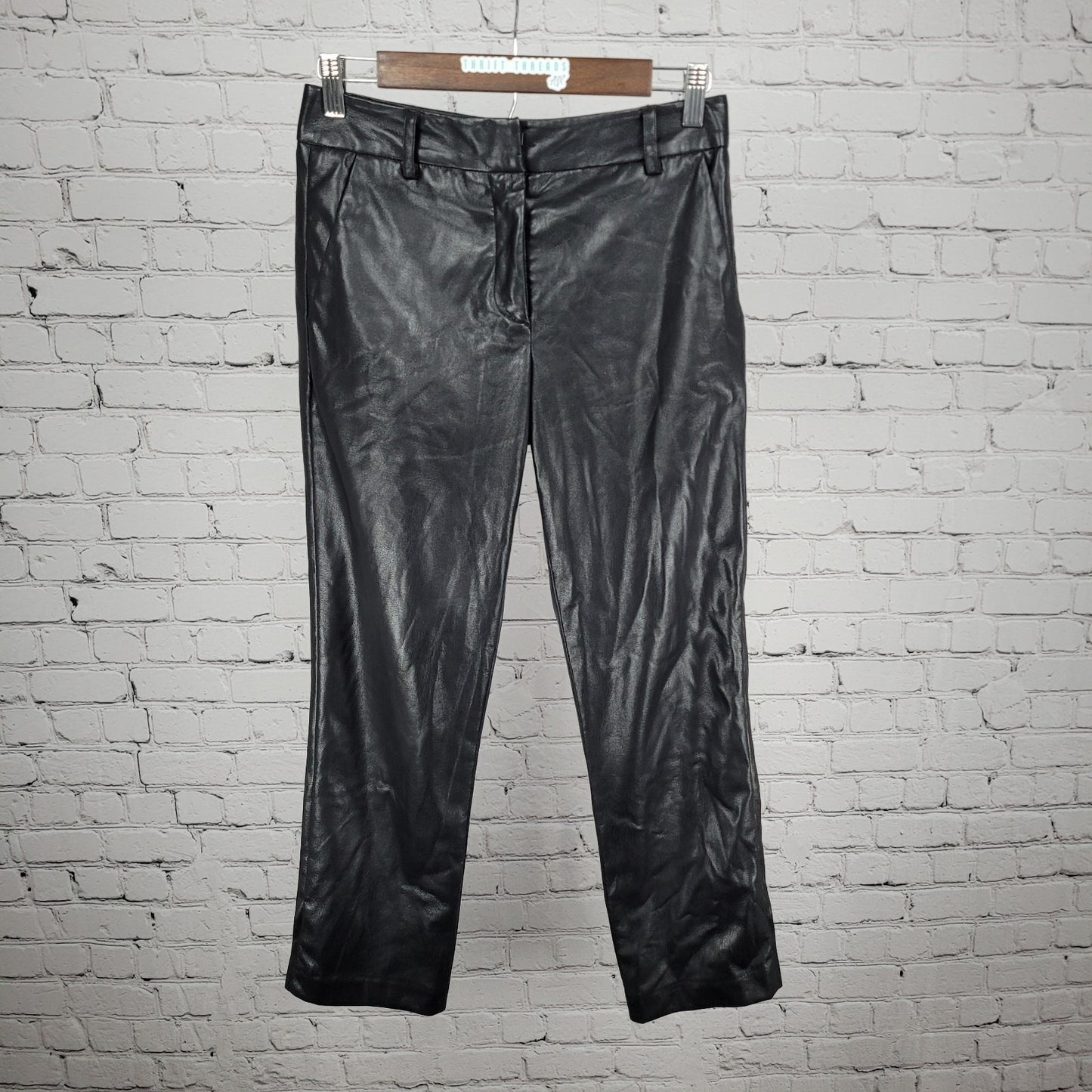 Velvet Black Faux Leather Mid Rise Straight Ankle Pants USA 2 (27x26)