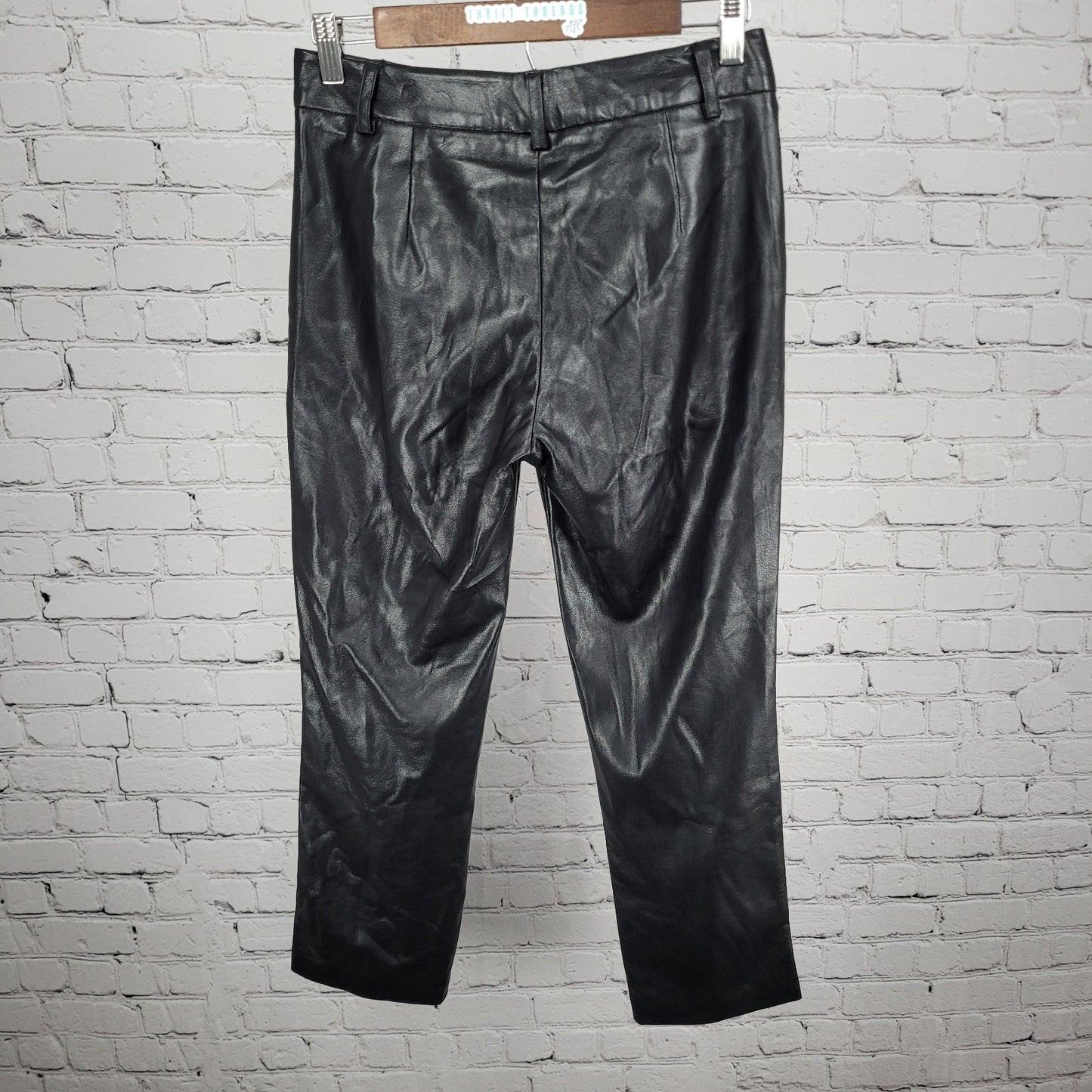 Velvet Black Faux Leather Mid Rise Straight Ankle Pants USA 2 (27x26)