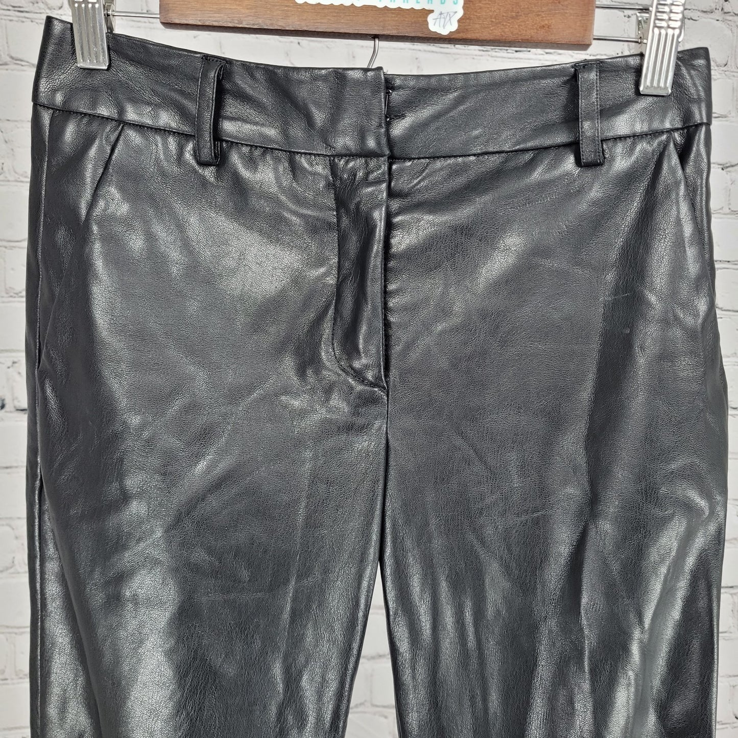 Velvet Black Faux Leather Mid Rise Straight Ankle Pants USA 2 (27x26)