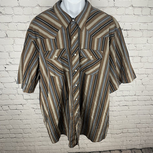 VTG Wrangler Brown Stripe Western Pearl Snap Short Sleeve Lightweight Shirt 3XT