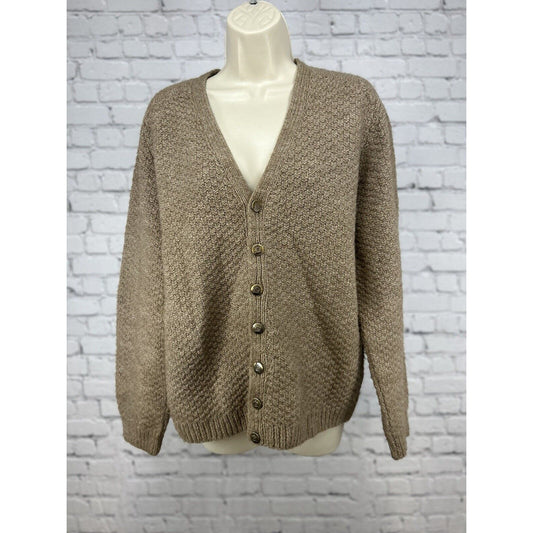 Jo Lanehart Hand Knit Brown Tan 7 Button Long Sleeve Cardigan Size Large L